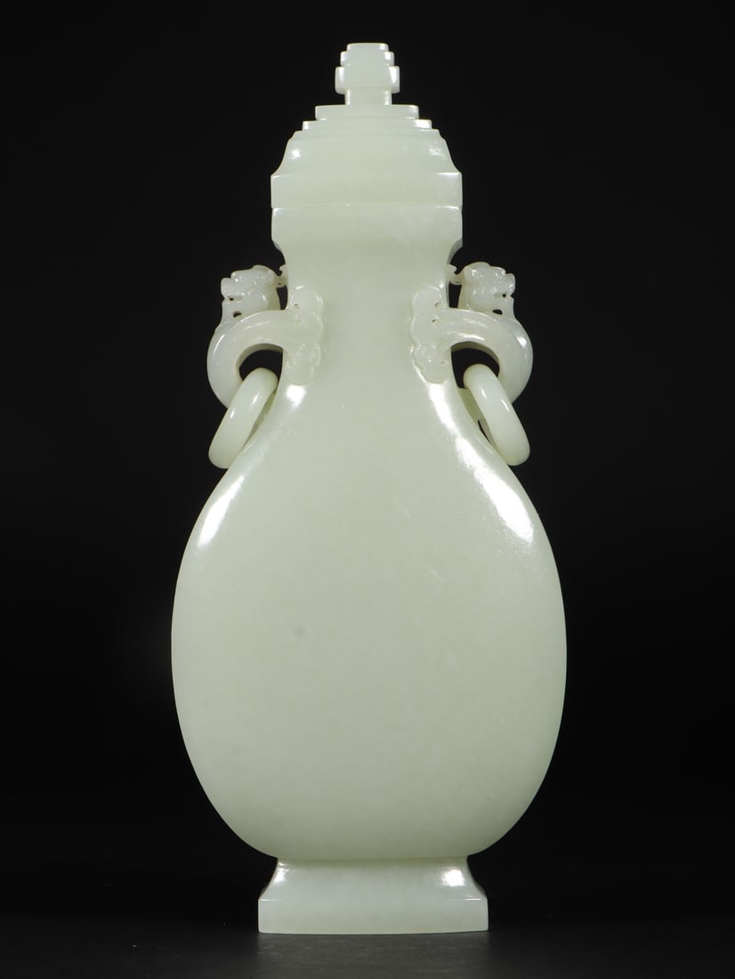 An Exquisite White Jade Double-Ears Bottle - 4