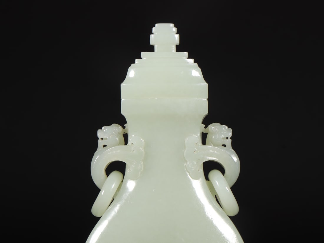 An Exquisite White Jade Double-Ears Bottle - 5