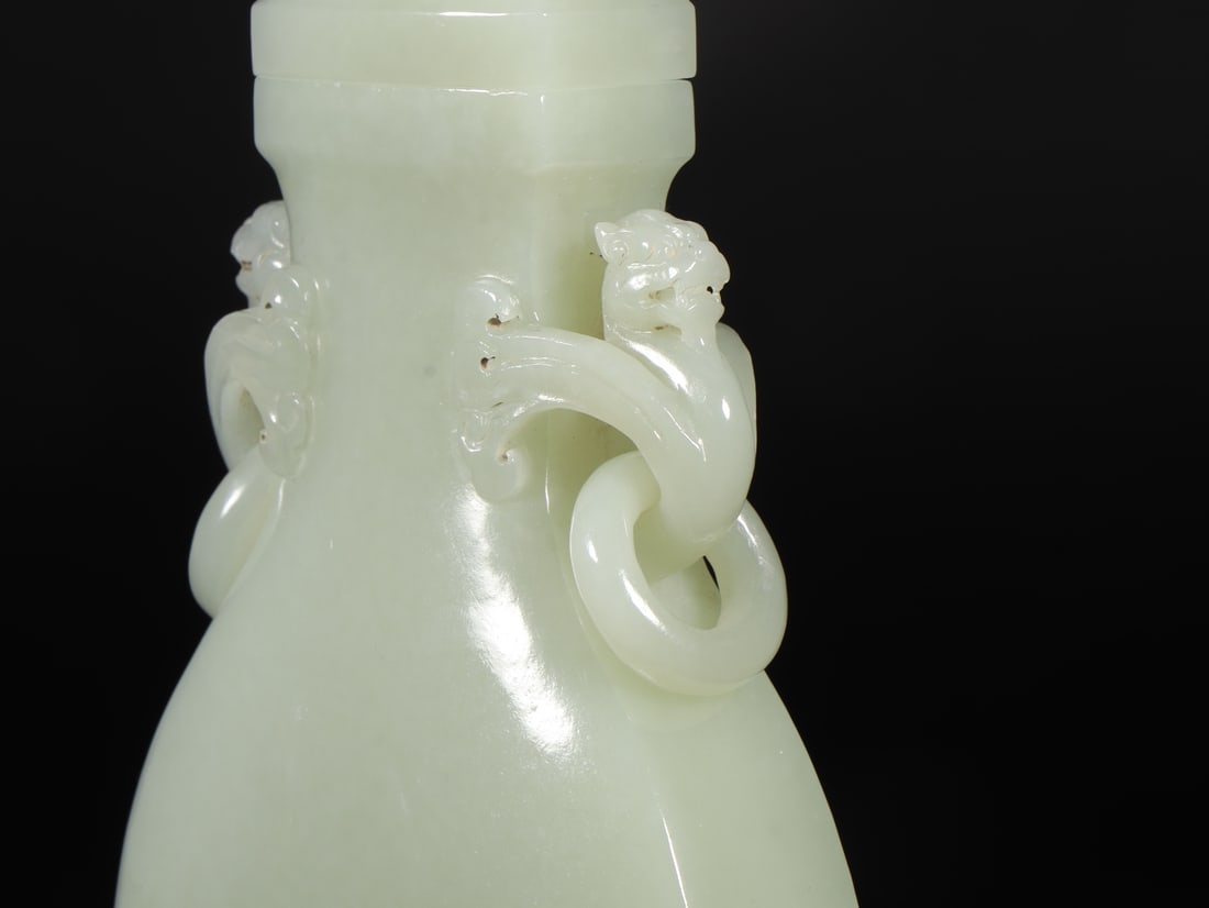 An Exquisite White Jade Double-Ears Bottle - 6