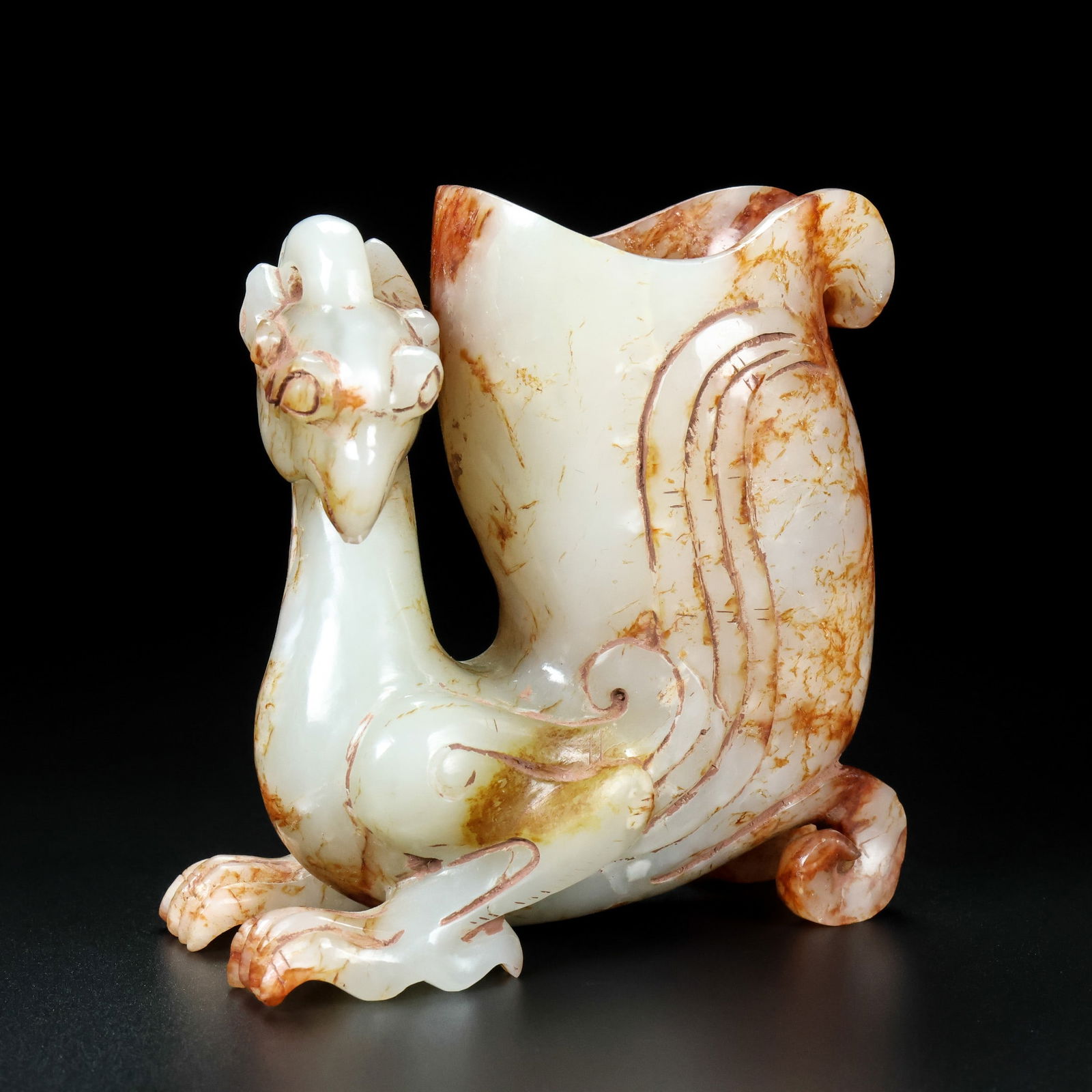 An Exquisite White Jade Phoenix Goblet - 3