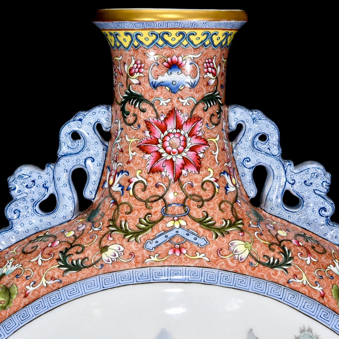 A Huge Enamel Landscape Pattern Double-Ears Vase - 4