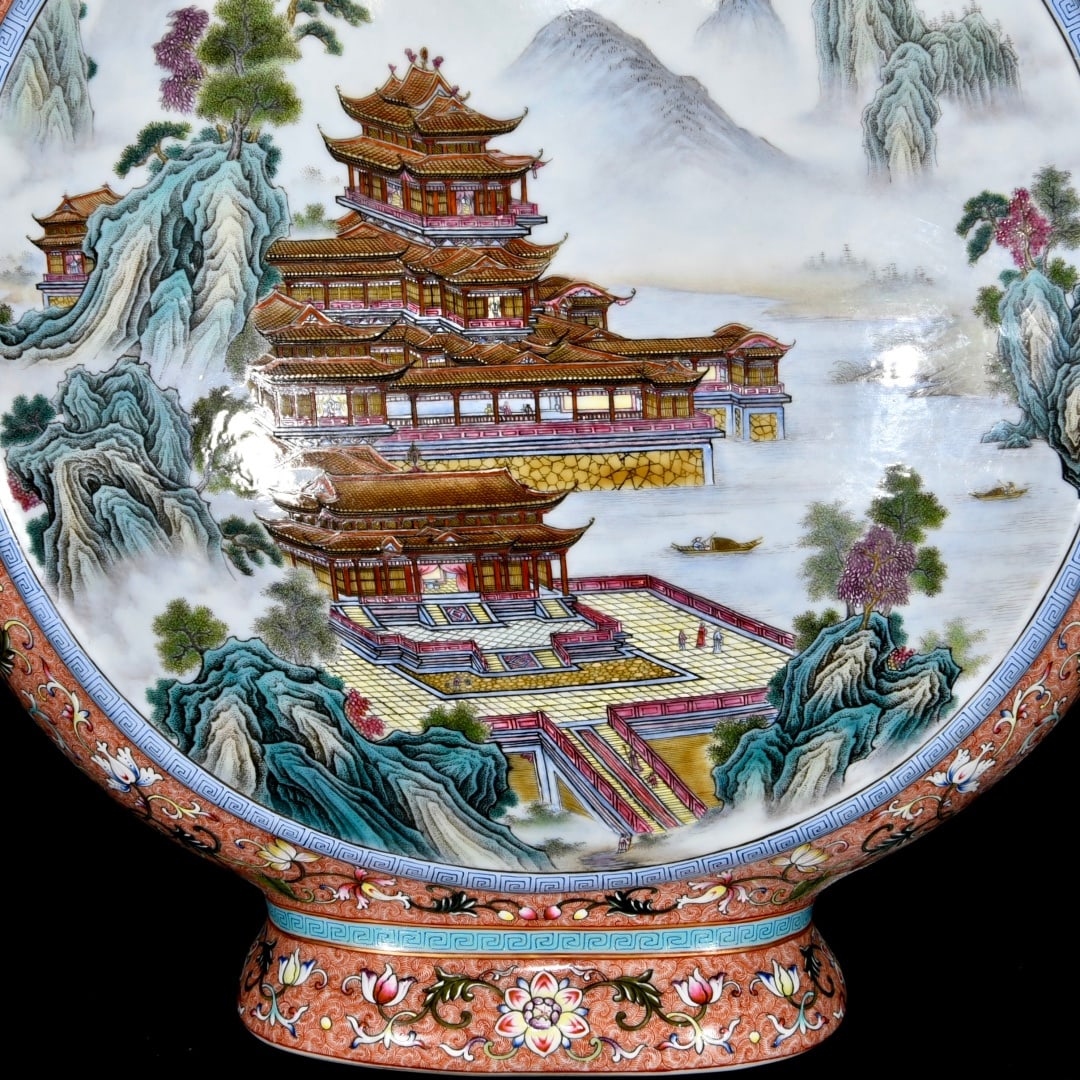 A Huge Enamel Landscape Pattern Double-Ears Vase - 5