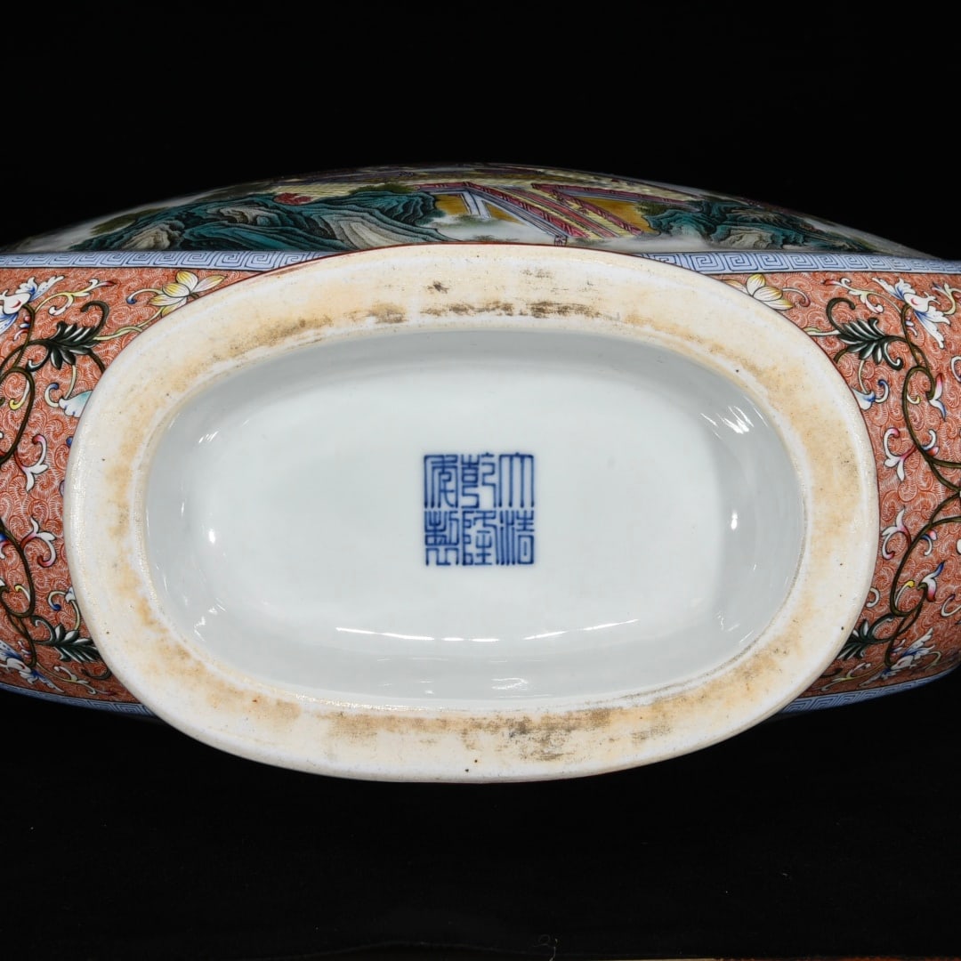 A Huge Enamel Landscape Pattern Double-Ears Vase - 9