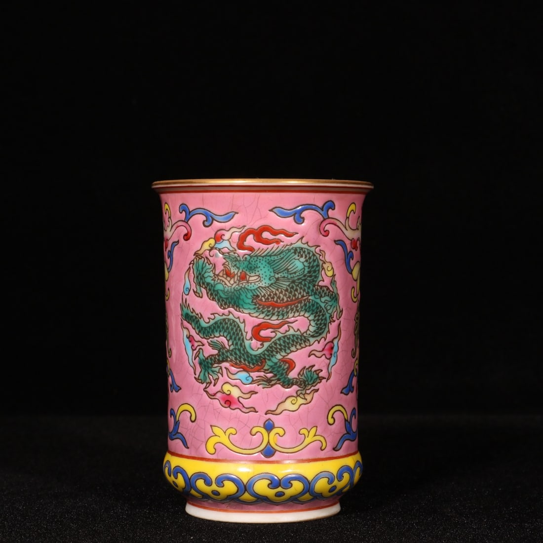 An Exquisite Enamel Painted Gold Lotus and Dragon Pattern Cup: An Exquisite Enamel Painted Gold Lotus and Dragon Pattern Cup,Qing Dynasty,China,Yongzheng Six-character Mark,Size:2.8inx2.2in 