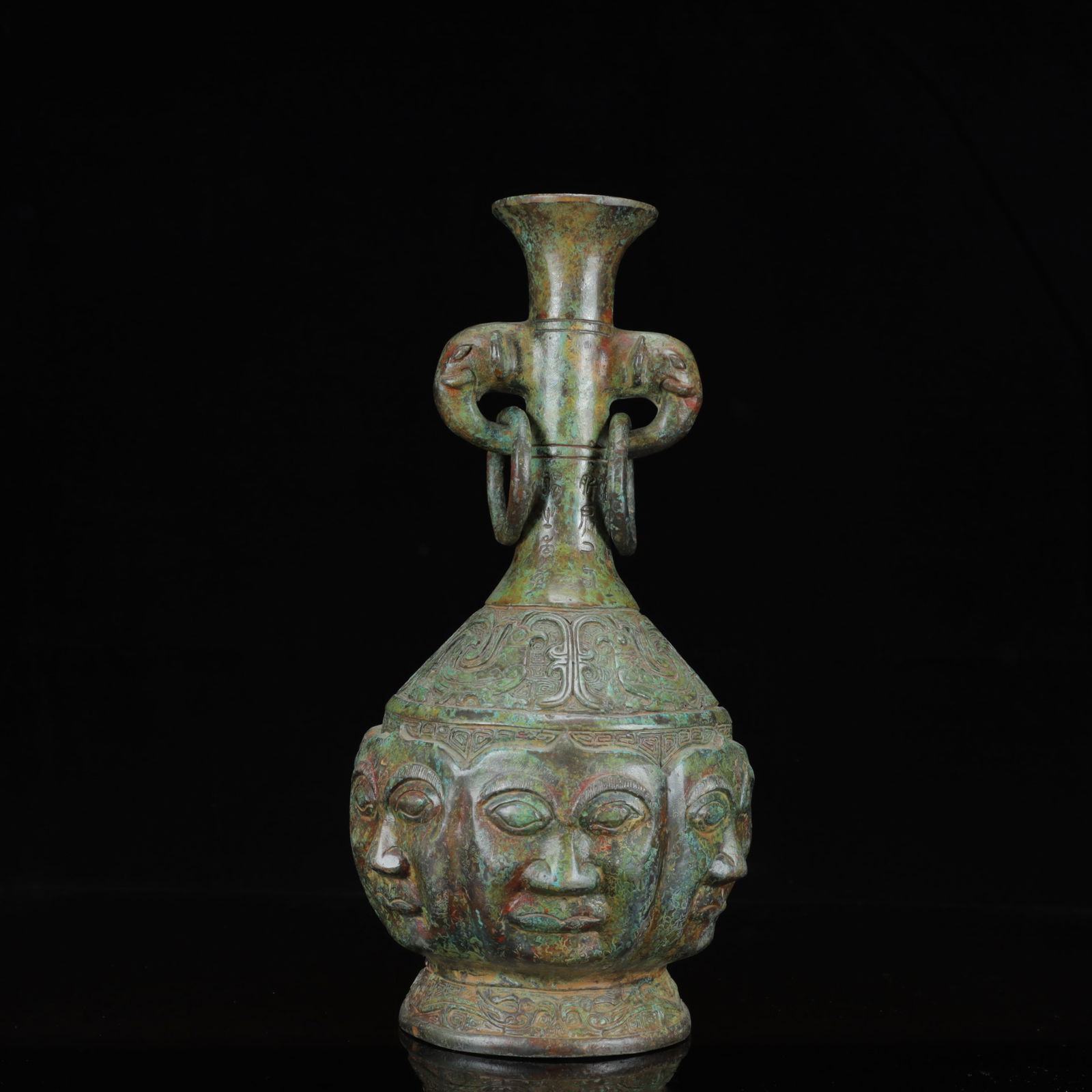 An Archaic Bronze Figure-Face Pattern Elephant-Ears Vase,with Inscription (1 of 16)