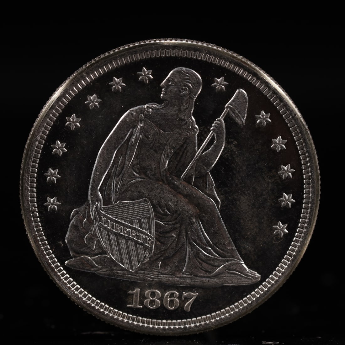 USA One Dollar 1867 Coin: American coin. IN GOD WE TRUST / LIBERTY / 1867 / UNITED STATES OF AMERICA / ONE DOL. Weight:26.9g.