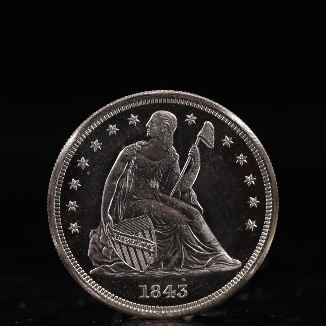 USA One Dollar 1843 Coin: American coin. IN GOD WE TRUST / LIBERTY / 1843 / UNITED STATES OF AMERICA / ONE DOL. Weight:26.9g.