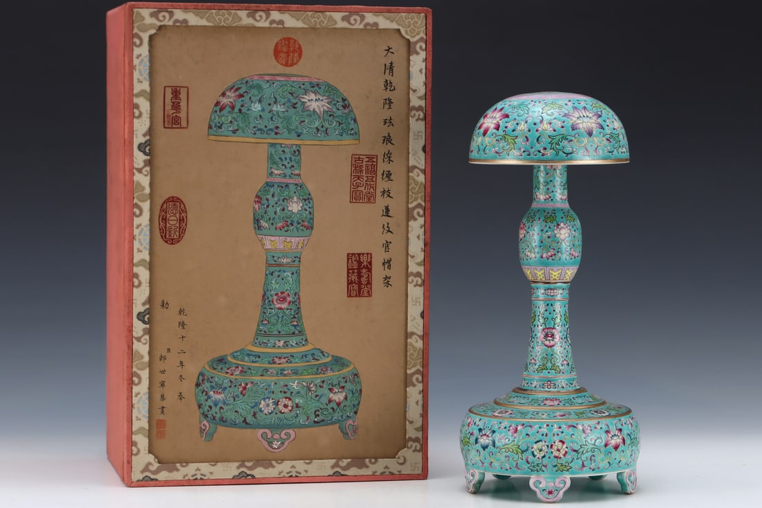 An Exquisite Enamel Lotus Pattern Hatstand: An Exquisite Enamel Lotus Pattern Hatstand,Qing Dynasty,China,Qianlong Four-character Mark,Size:15.2inx6.9in 