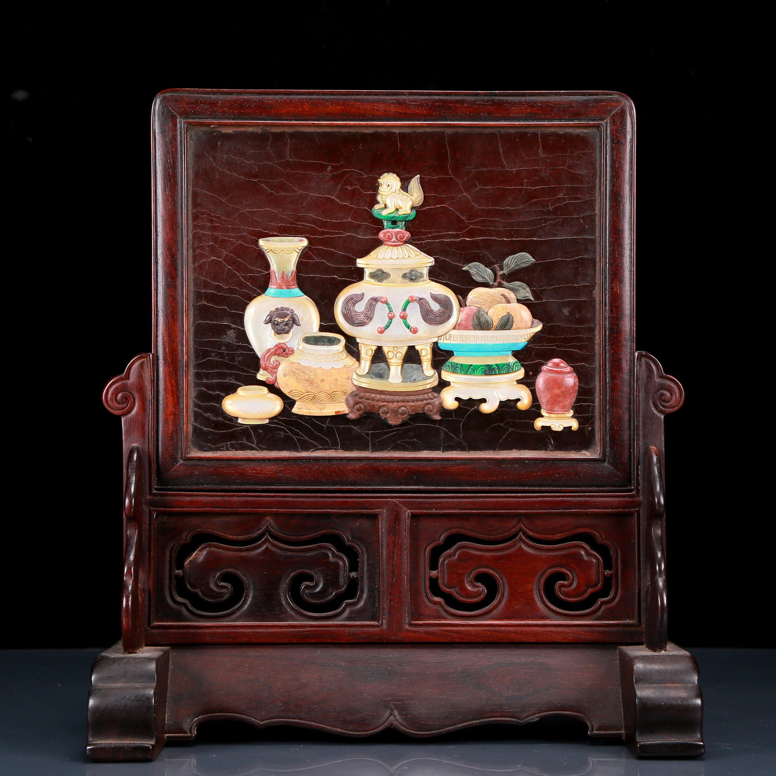 An Exquisite Zitanwood Inlaid Gems Table Screen (1 of 12)