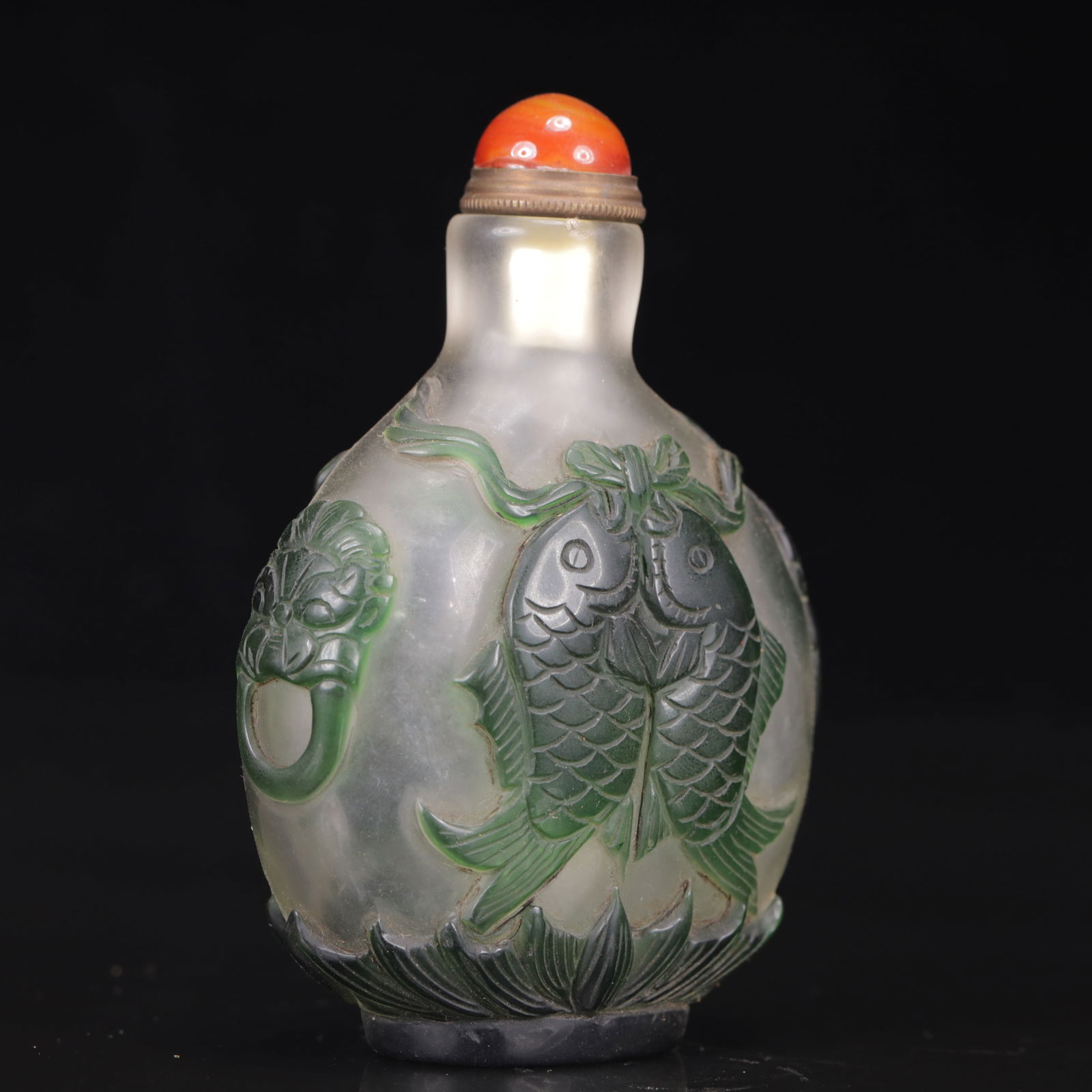An Exquisite Glass Goldfish Pattern Snuff Bottle - 5