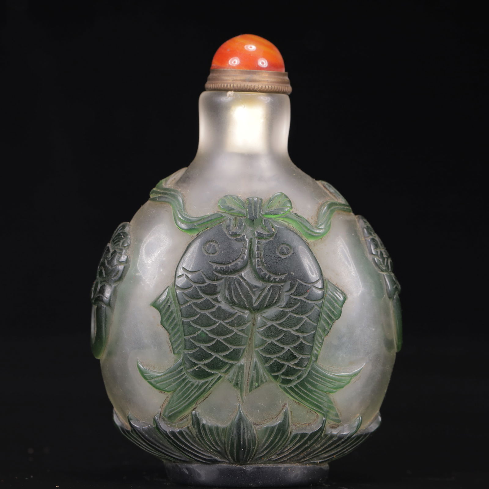 An Exquisite Glass Goldfish Pattern Snuff Bottle - 6