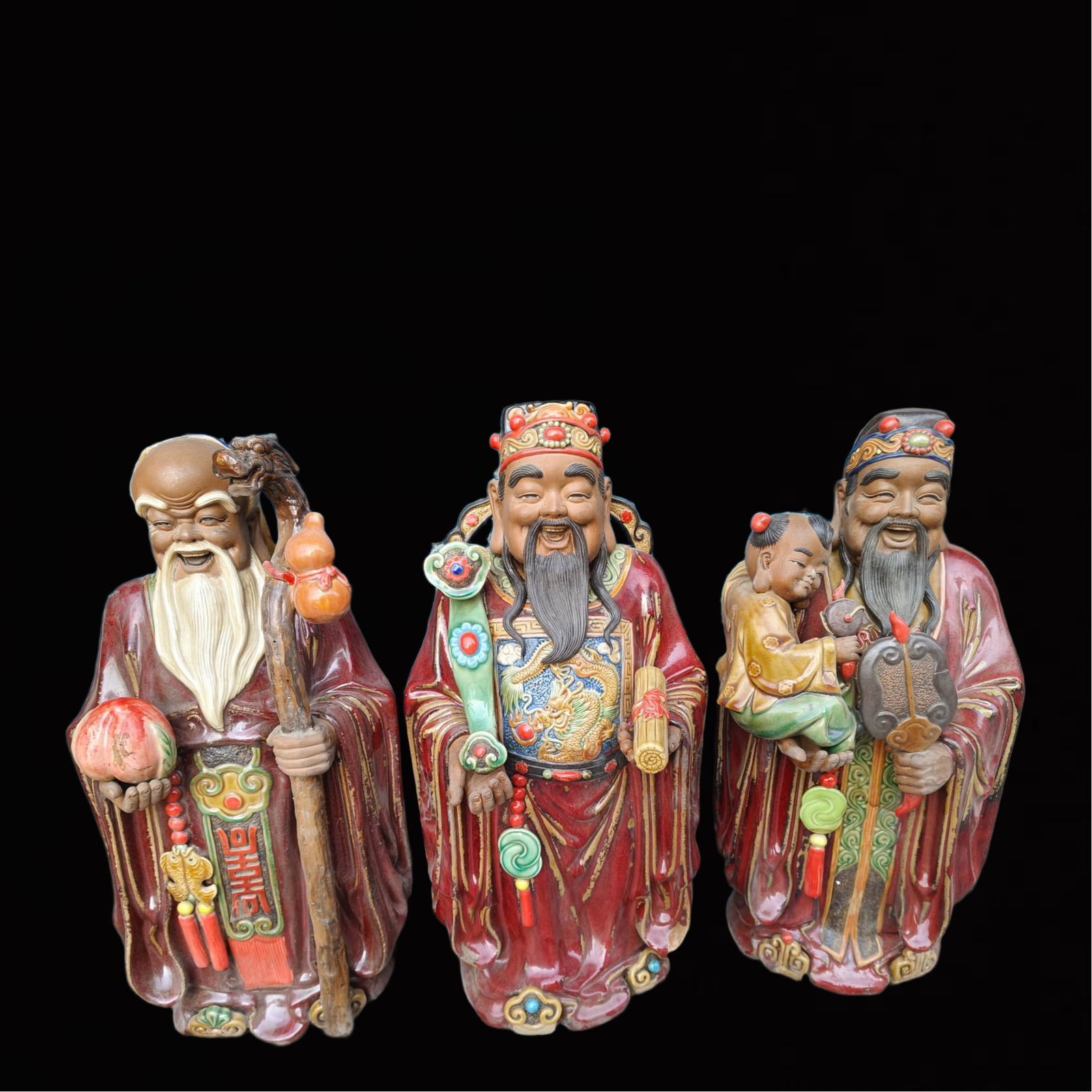A Set of Huge Shiwan yao Figure Ornaments: A Set of Huge Shiwan yao Figure Ornaments,Qing Dynasty, China,Size:10.6inx7.1inx20.9in 一组石湾窑人物摆件,中国清代