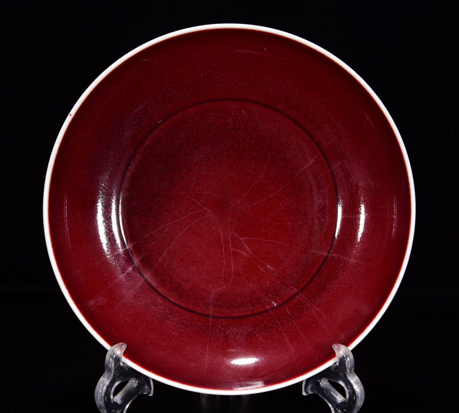 An Exquisite Ji Red Glazed Blue and White Hornwort Pattern Plate: An Exquisite Ji Red Glazed Blue and White Hornwort Pattern Plate,Ming Dynasty,China,Xuande Six-character Mark,Size:2inx8.7in 