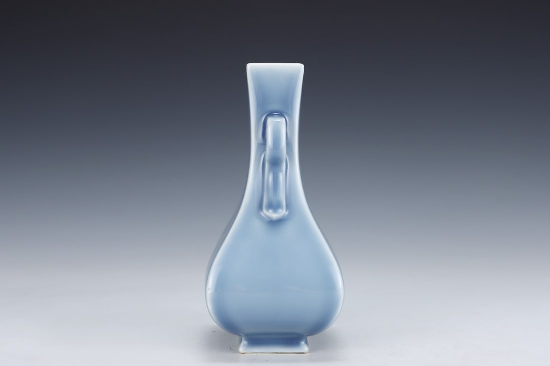An Exquisite Sky Blue Glazed Double-Ears Vase: An Exquisite Sky Blue Glazed Double-Ears Vase,Qing Dynasty,China,Qianlong Six-character Mark,Size:7.4inx4.3in 