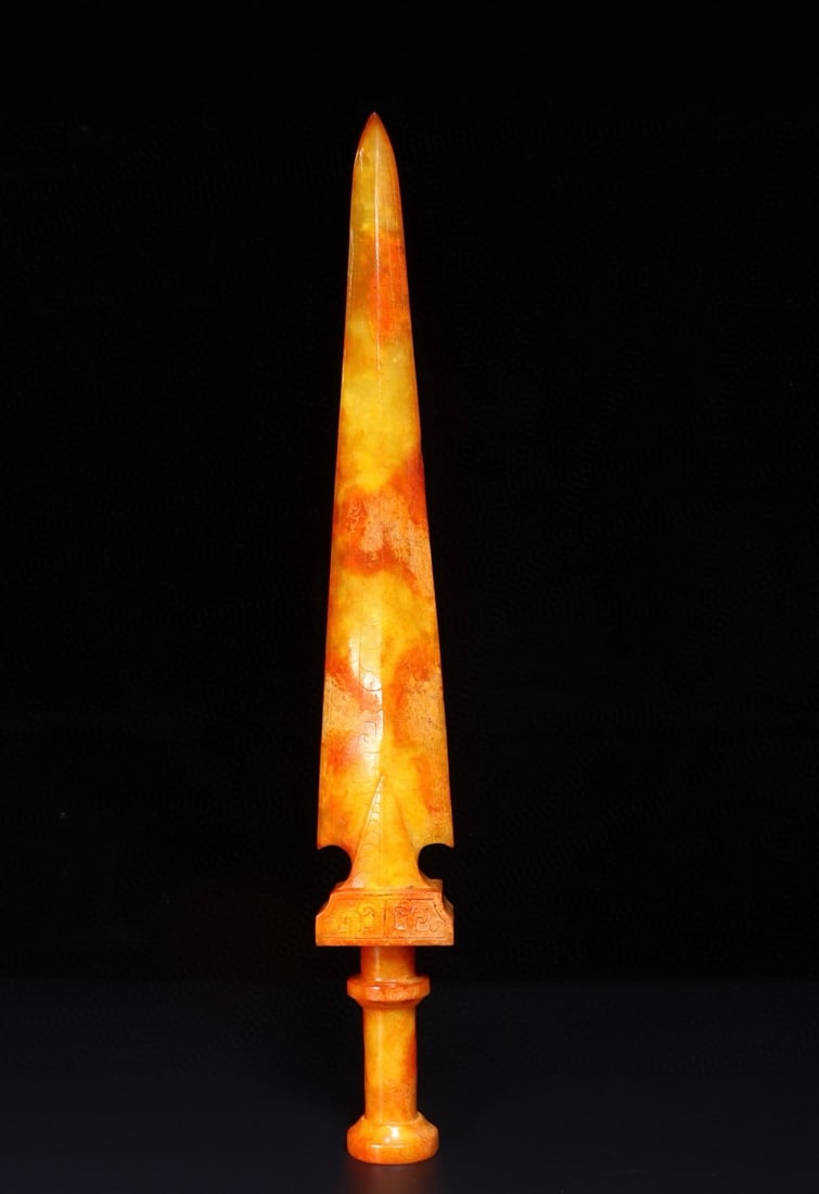 A Huge Yellow Jade Sword: A Huge Yellow Jade Sword,Qing Dynasty, China,Size:16.1inx2.2inx1.5in,Weight:600g 黄玉剑,中国清代