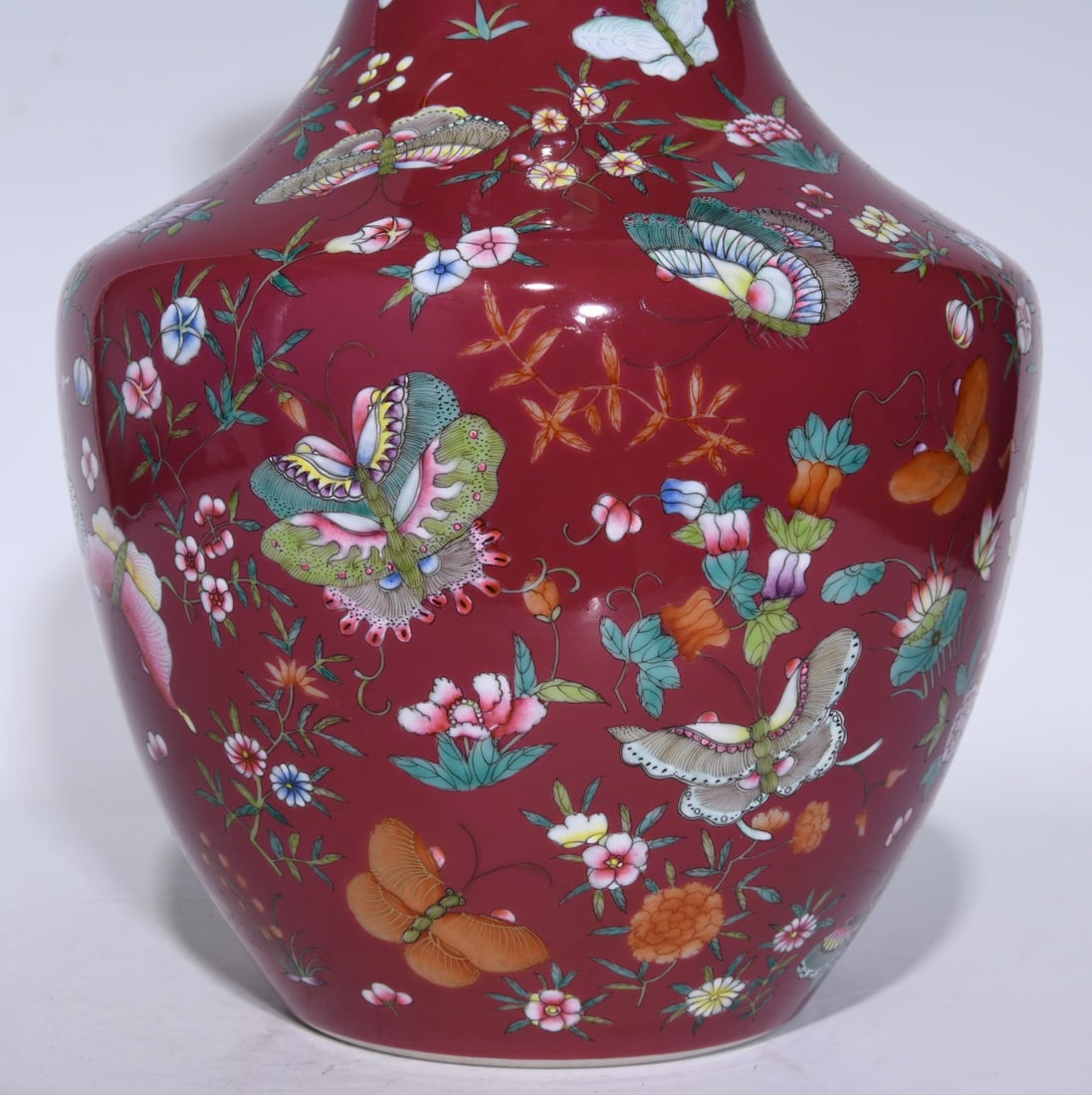 An Exquisite Ruby Red-Glazed Flower and Butterfly Pattern Vase - 5