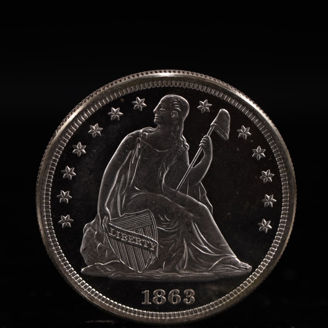 USA One Dollar 1863 Coin: American coin. IN GOD WE TRUST / LIBERTY / 1863 / UNITED STATES OF AMERICA / ONE DOL. Weight:26.9g.