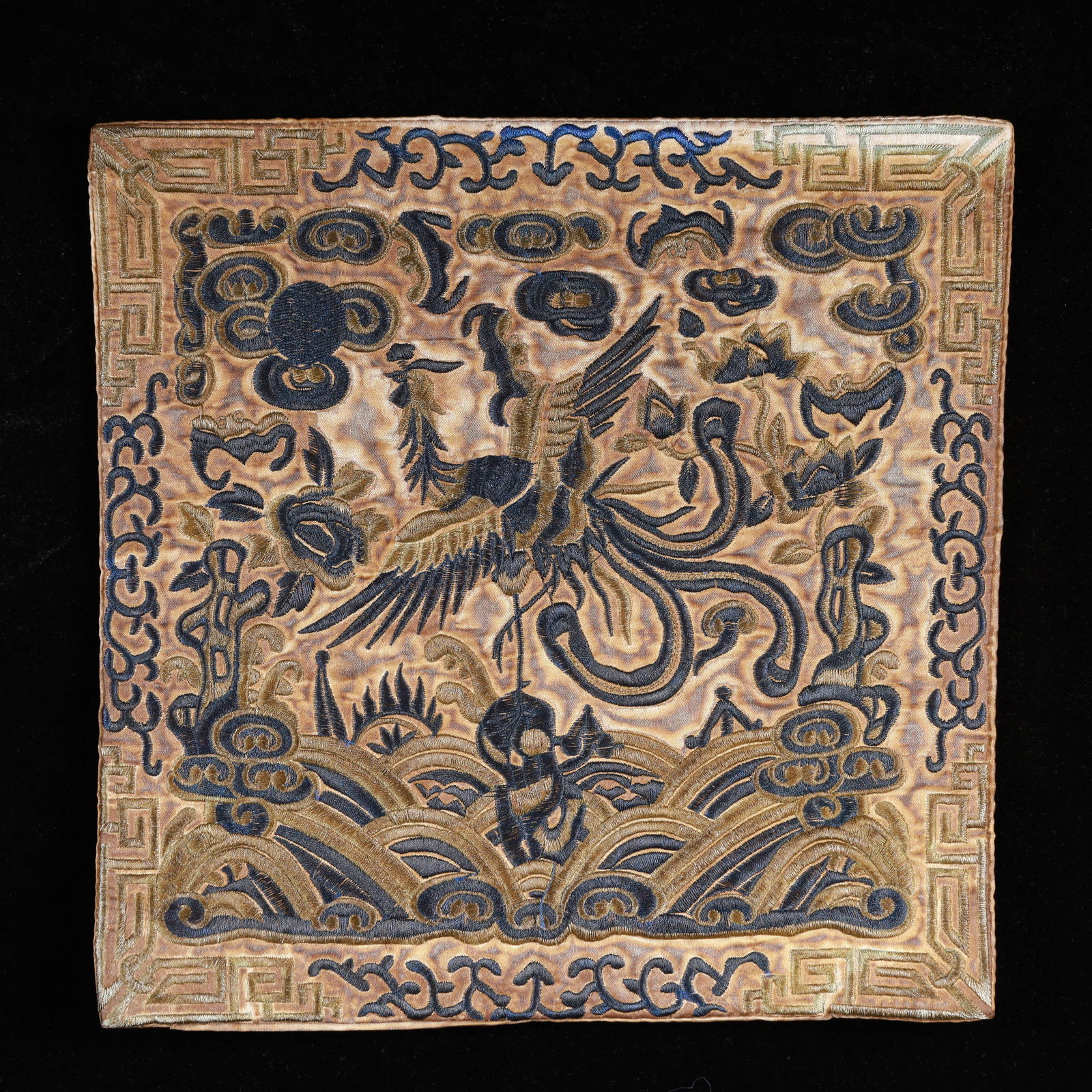 An Exquisite Embroidery Phoenix Pattern Civil Official Rank Badges: An Exquisite Embroidery Phoenix Pattern Civil Official Rank Badges,Qing Dynasty, China,Size:10.2inx10.2in 刺绣凤官补,中国清代