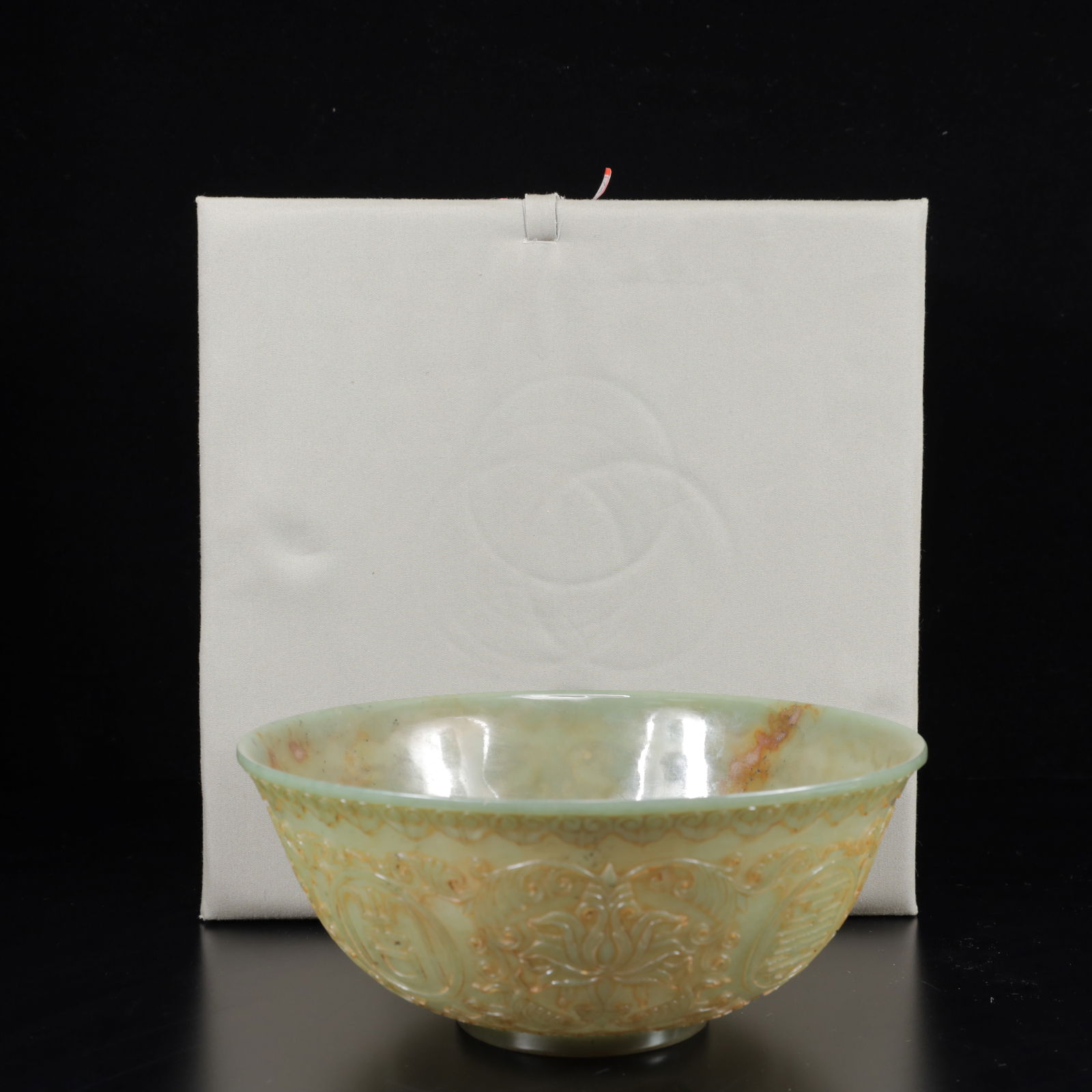 An Exquisite Yellow Jade Flower Pattern Bowl: An Exquisite Yellow Jade Flower Pattern Bowl,Qing Dynasty,China,Qianlong Four-Character Mark,Size:7.9inx3.3in,Weight:400g 