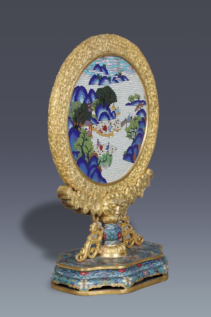 A Huge Cloisonne Enamel Landscape Pattern Screen - 3
