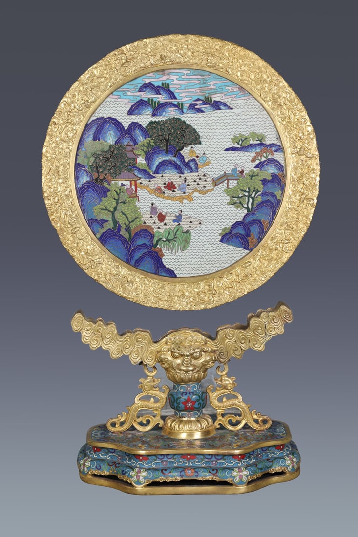 A Huge Cloisonne Enamel Landscape Pattern Screen - 4