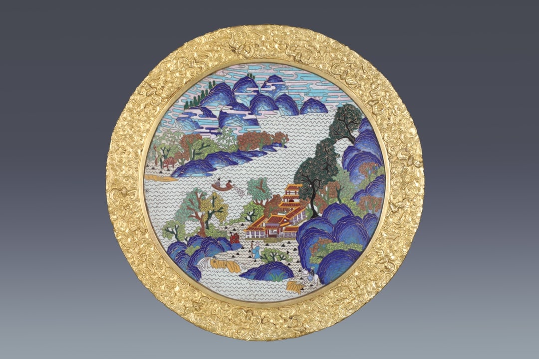 A Huge Cloisonne Enamel Landscape Pattern Screen - 5