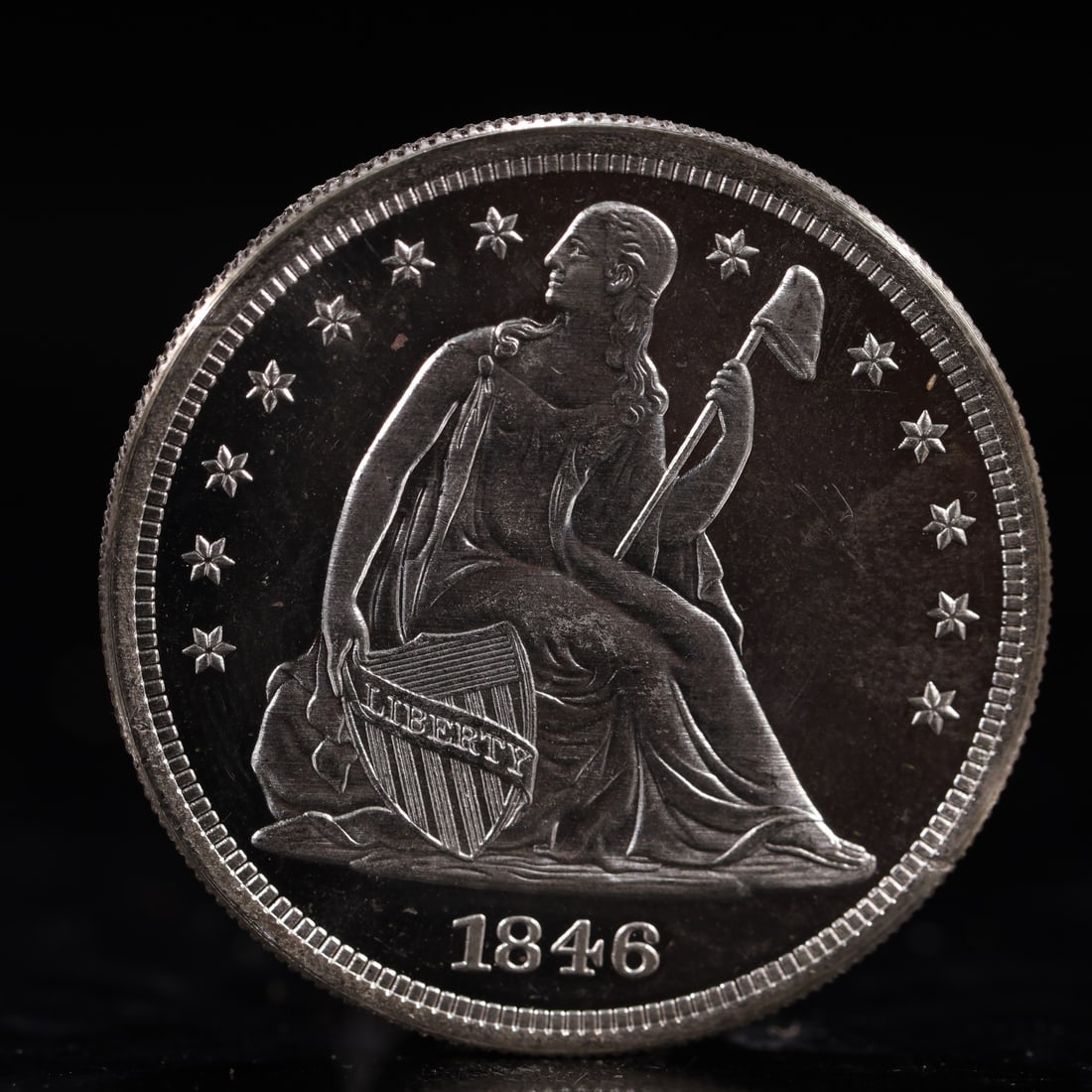 USA One Dollar 1846 Coin: American coin. IN GOD WE TRUST / LIBERTY / 1846 / UNITED STATES OF AMERICA / ONE DOL. Mint Mark: O.Weight:26.9g.