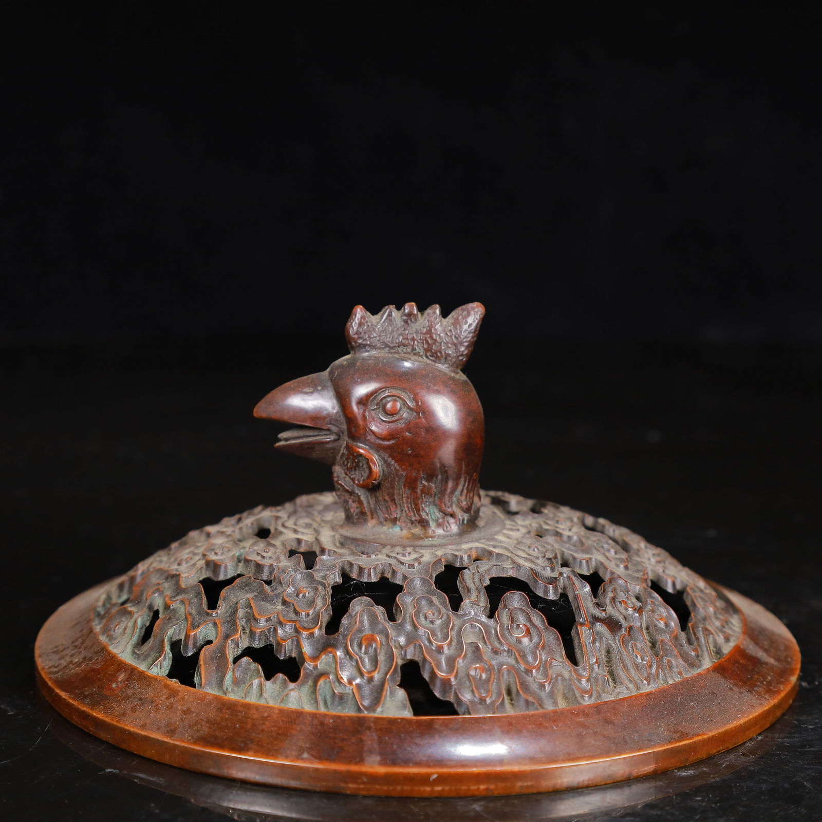 A Rare Bronze Rooster Pattern Double-Ears Censer - 12