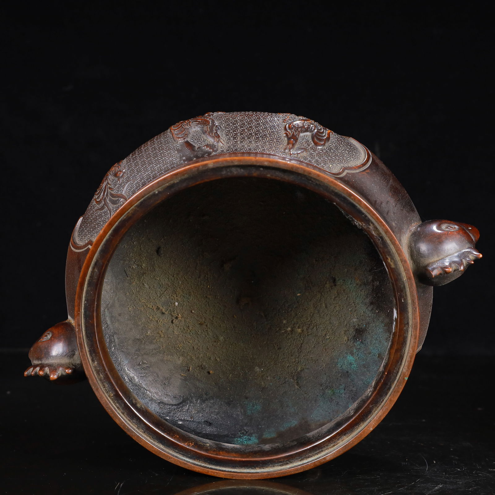 A Rare Bronze Rooster Pattern Double-Ears Censer - 13