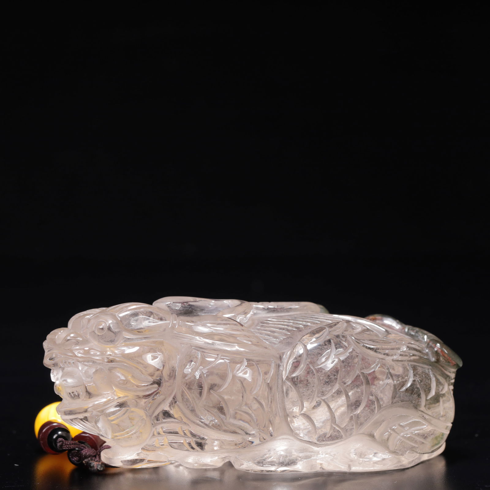 An Exquisite Crystal Auspicious Beast Pendant: An Exquisite Crystal Auspicious Beast Pendant,Size:3.9inx1.2inx1.6in,Weight:259g 水晶瑞兽挂件