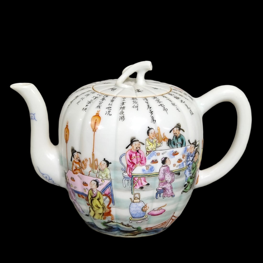An Exquisite Famille-Rose Character and Story Pattern Teapot,with poem: An Exquisite Famille-Rose Character and Story Pattern Teapot,with poem,Qing Dynasty,China,Qianlong Six-character Mark,Size:4.4inx5.9in 