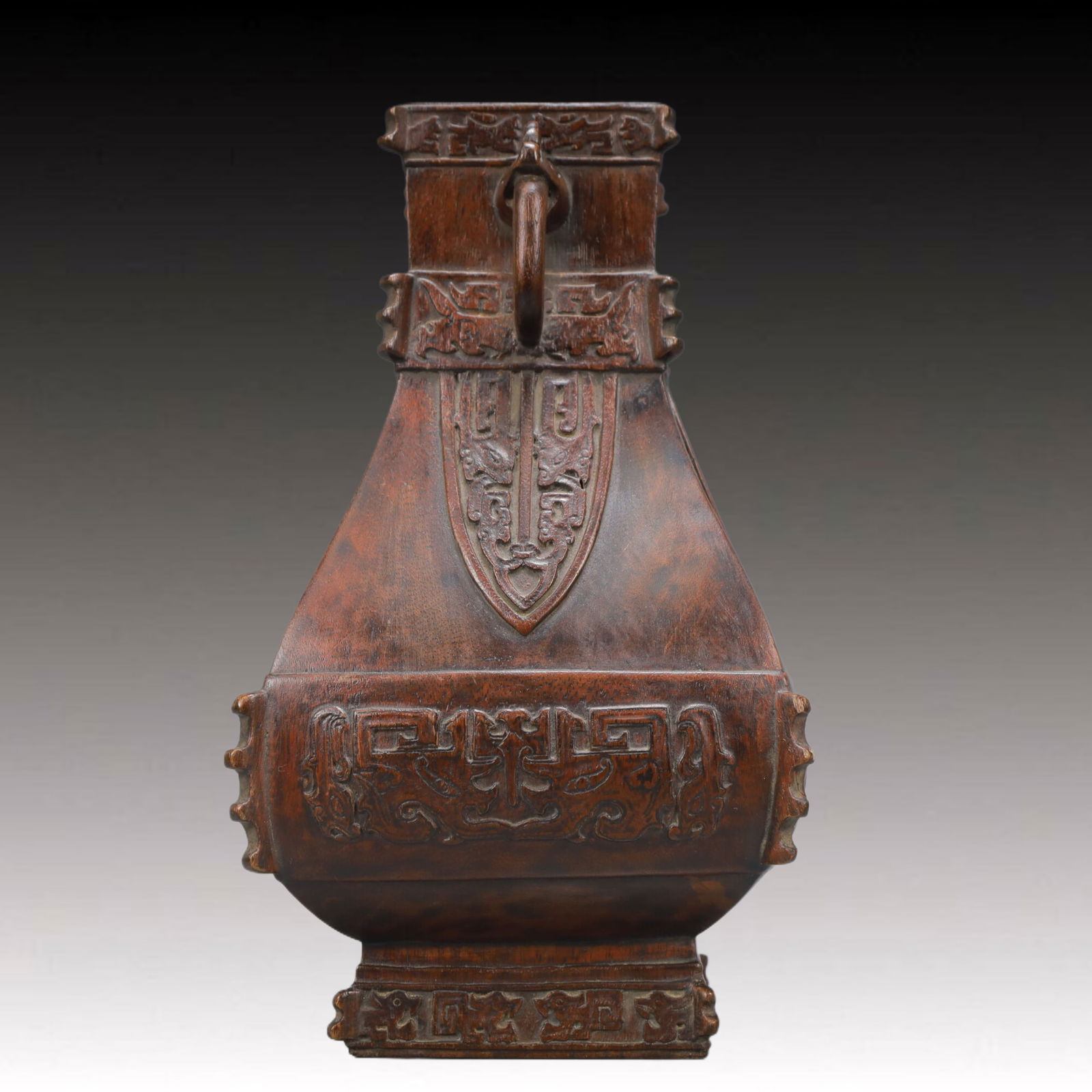 An Exquisite Eaglewood Beast-Face Pattern Double-Ears Vase - 5