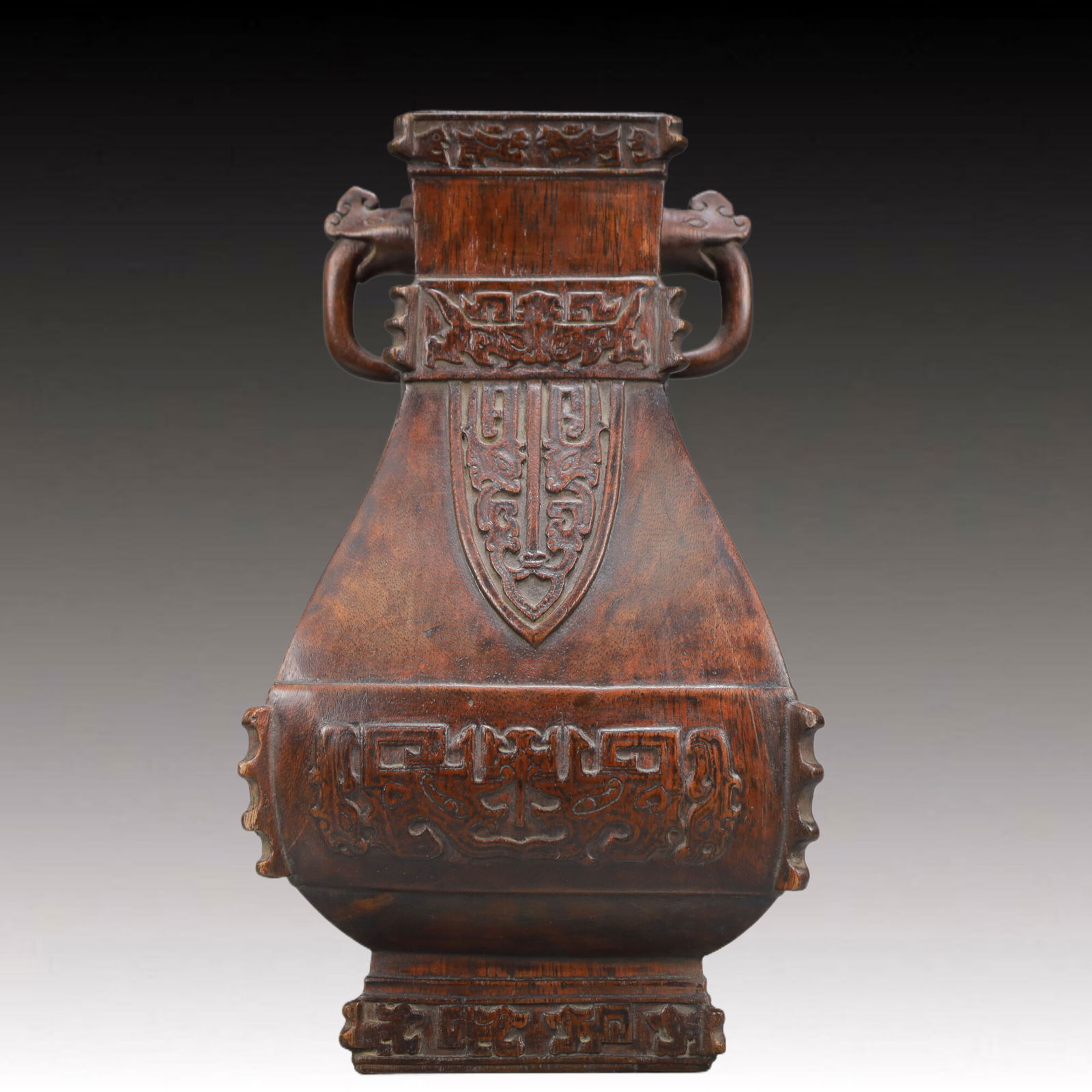 An Exquisite Eaglewood Beast-Face Pattern Double-Ears Vase - 7