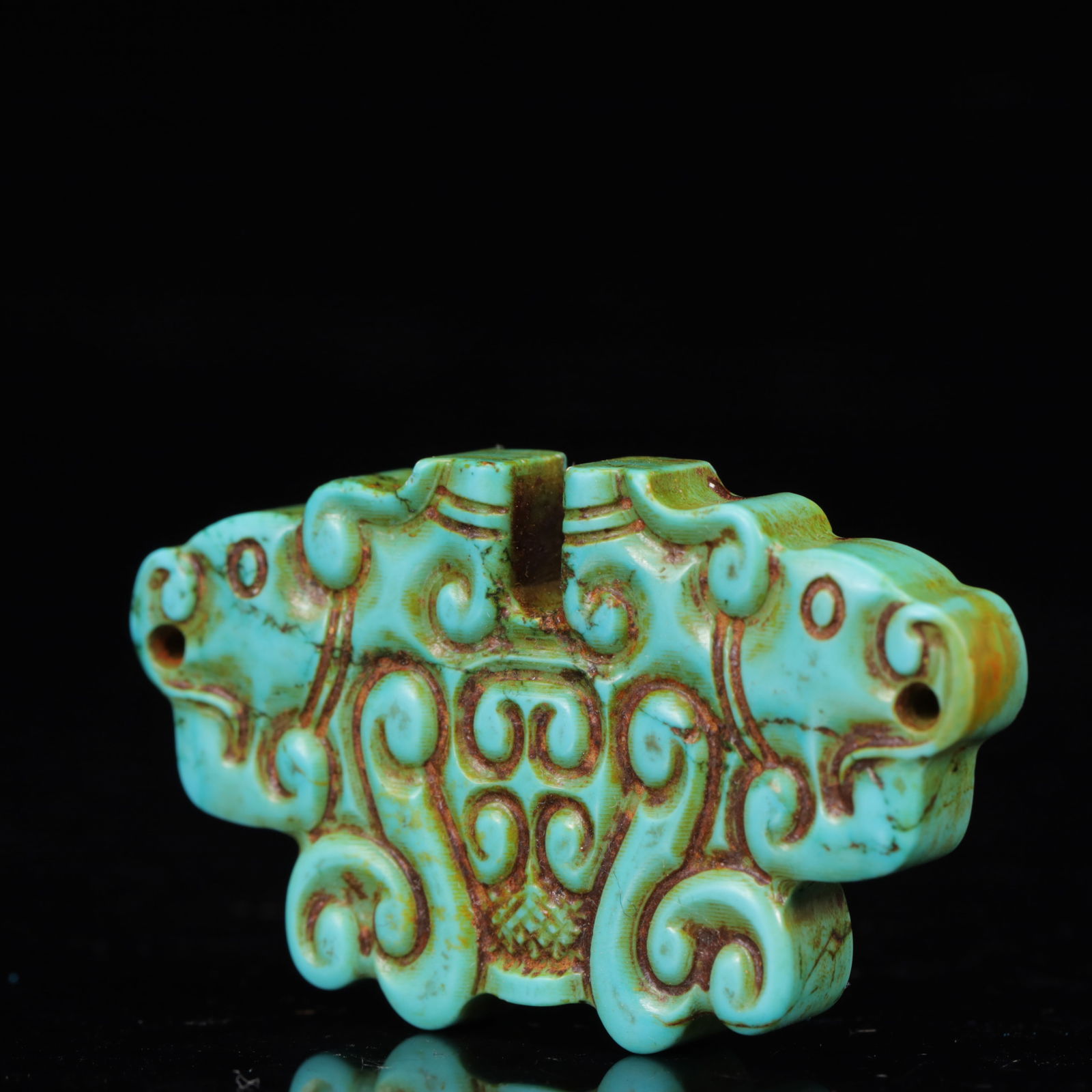 An Exquisite Turquoise Auspicious Beast Pattern Pendant - 2
