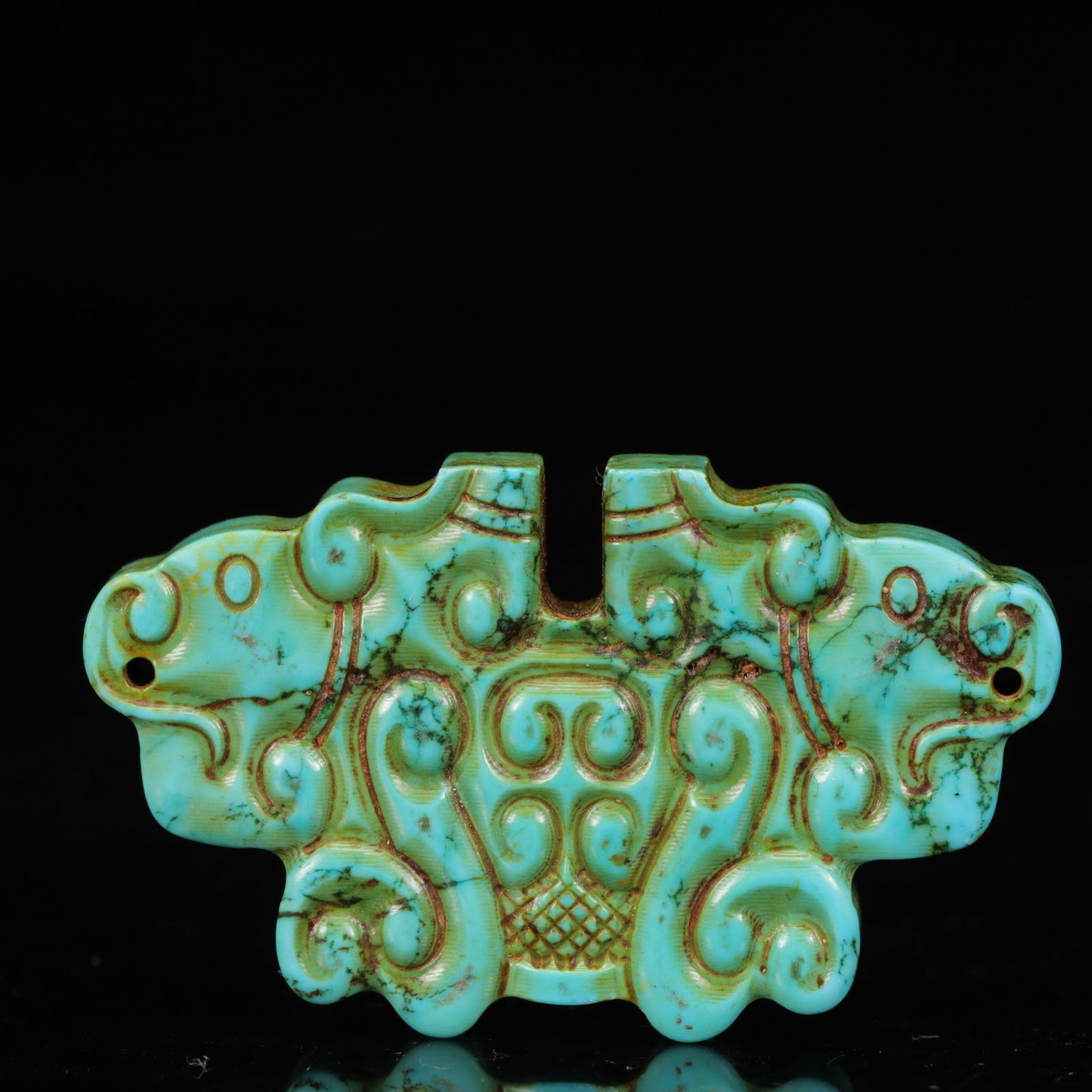 An Exquisite Turquoise Auspicious Beast Pattern Pendant - 4