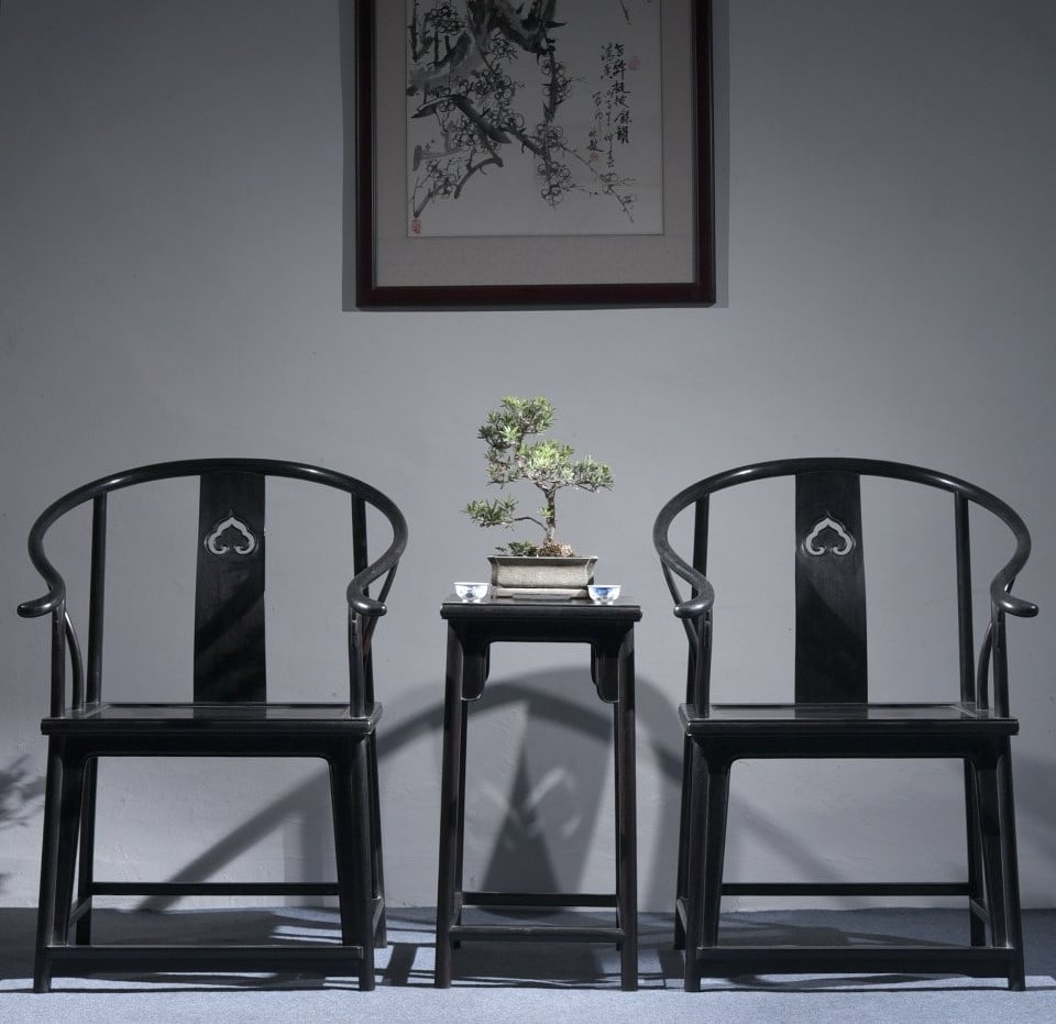A Set of Zitanwood Ruyi Pattern Table and Armchair: A Set of Zitanwood Ruyi Pattern Table and Armchair,Qing Dynasty, China,Armchair Size:23.2inx18.9inx37.4in;Table Size:18.1inx14.2inx27.2in 