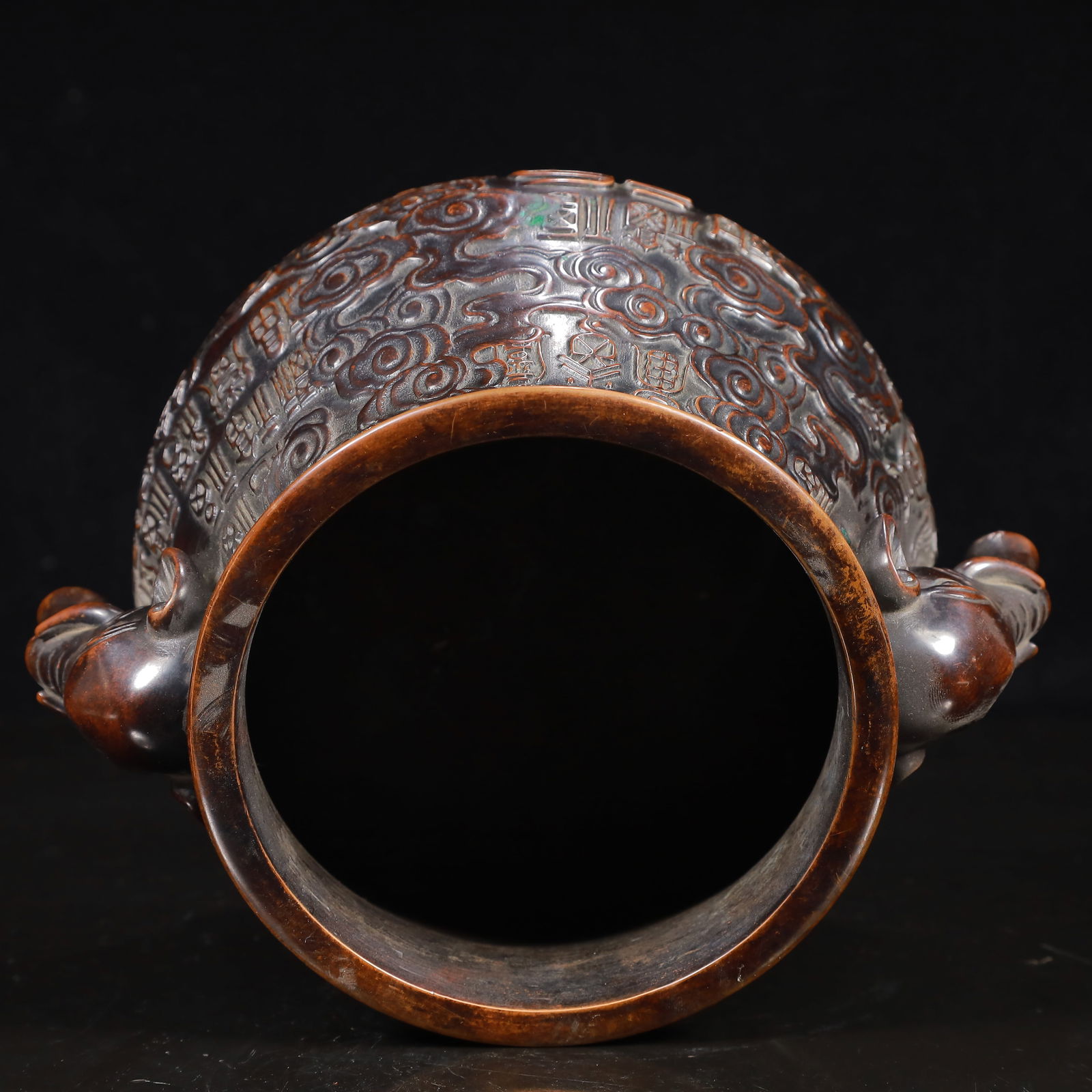 A Rare Bronze Auspicious Cloud Pattern Elephant-Ears Censer - 10