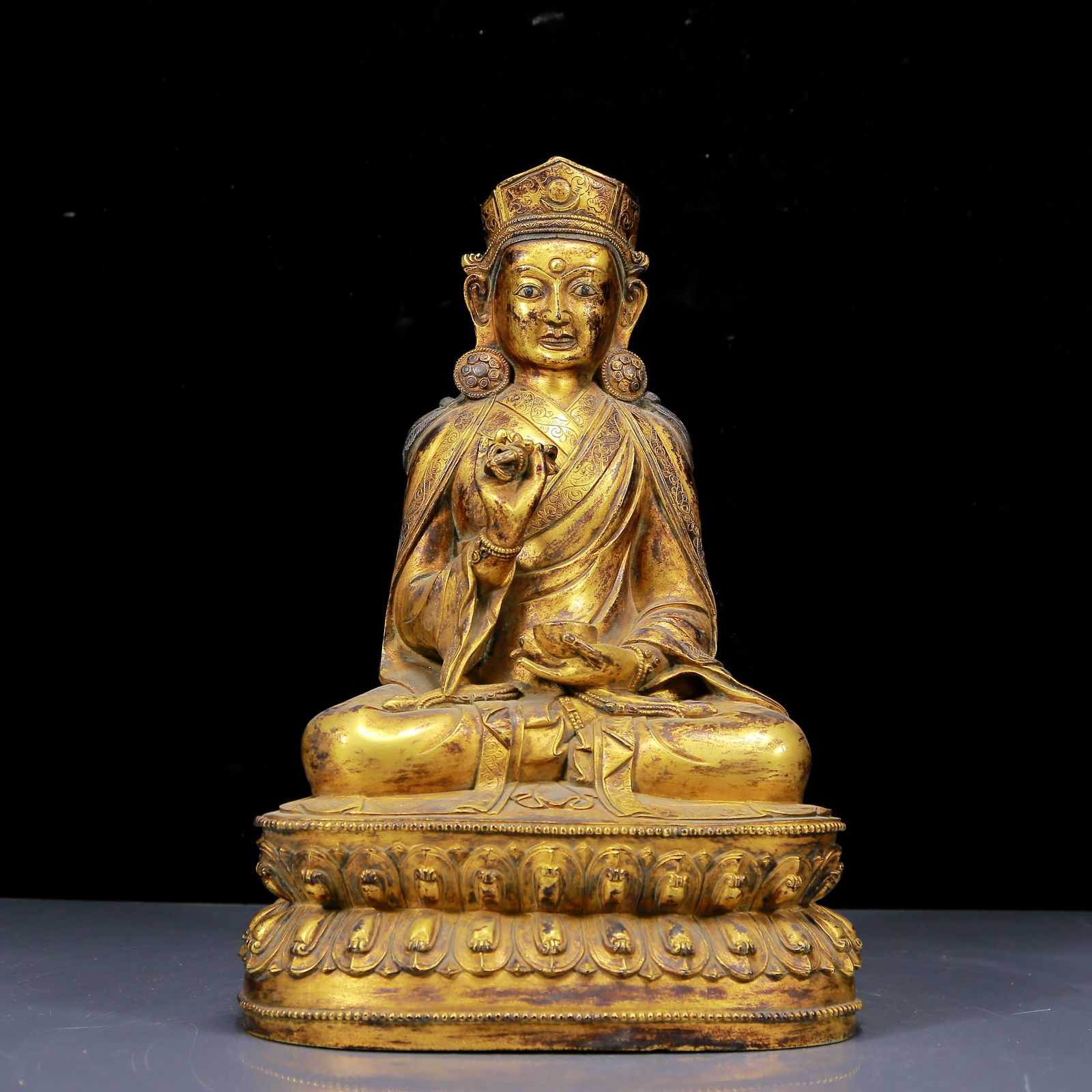 A Solemn Gilt Bronze Statue of Padma Sambhava (1 of 9)