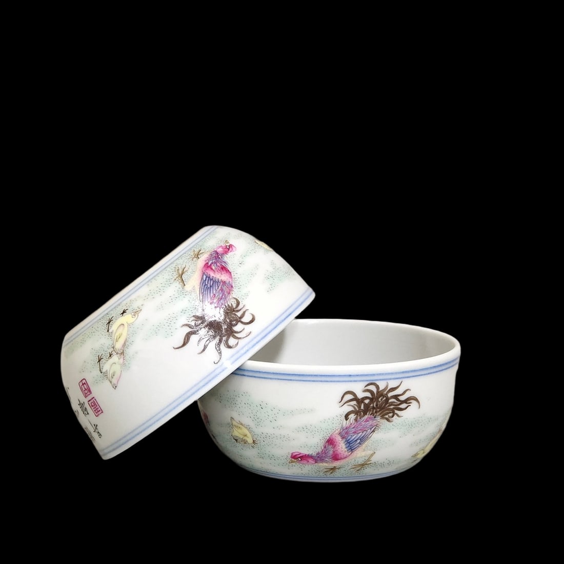 A Pair of Exquisite Famille-Rose Flower and Rooster Pattern Cups,with poem: A Pair of Exquisite Famille-Rose Flower and Rooster Pattern Cups,with poem,Qing Dynasty,China,Yongzheng Six-character Mark,Size:1.3inx2.9in 