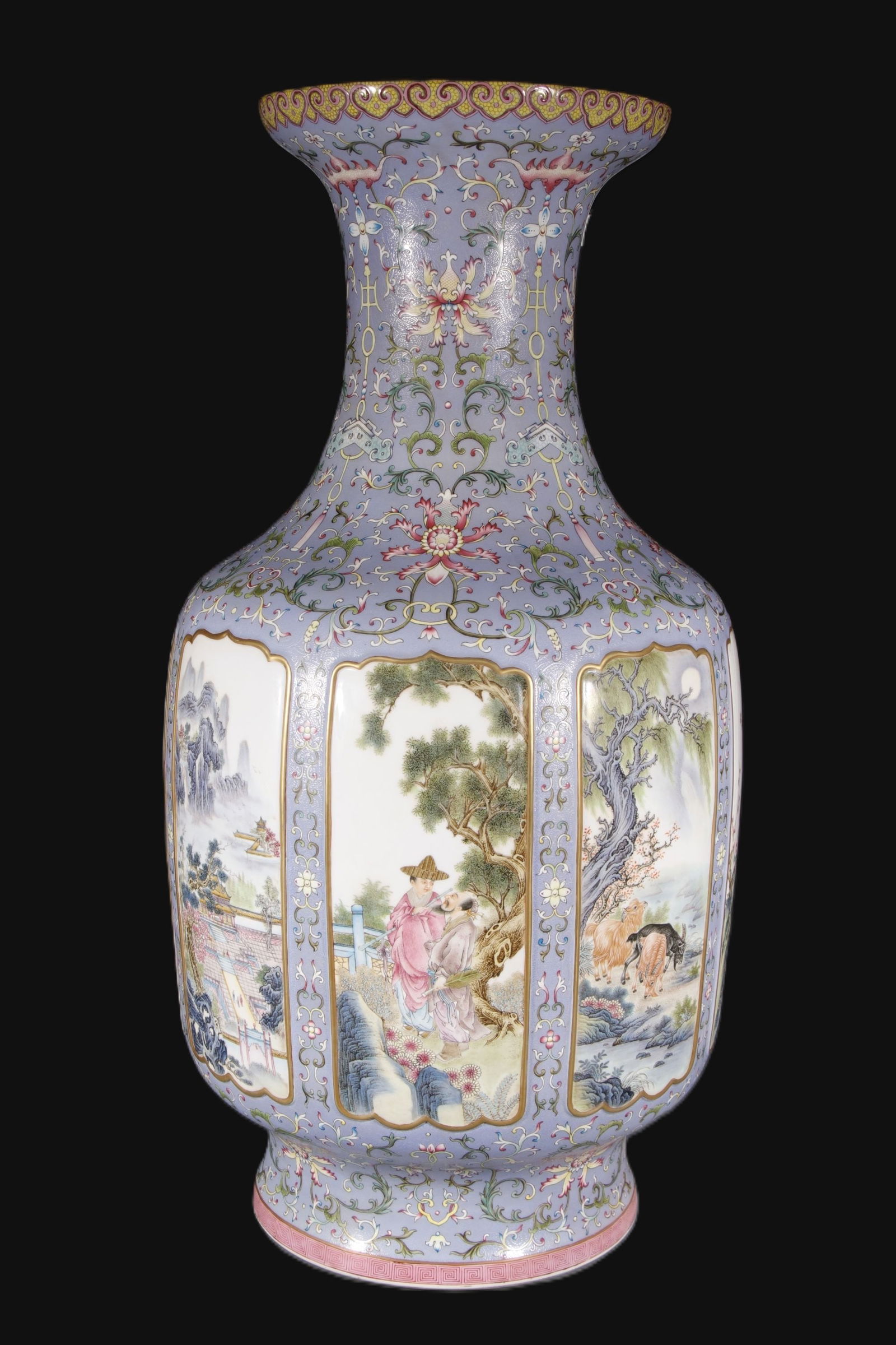 A Huge Enamel Character and Story Pattern Vase: A Huge Enamel Character and Story Pattern Vase,Qing Dynasty,China,Qianlong Six-character Mark,Size:31.9inx11.4in 珐琅彩人物故事纹瓶,中ࢲ