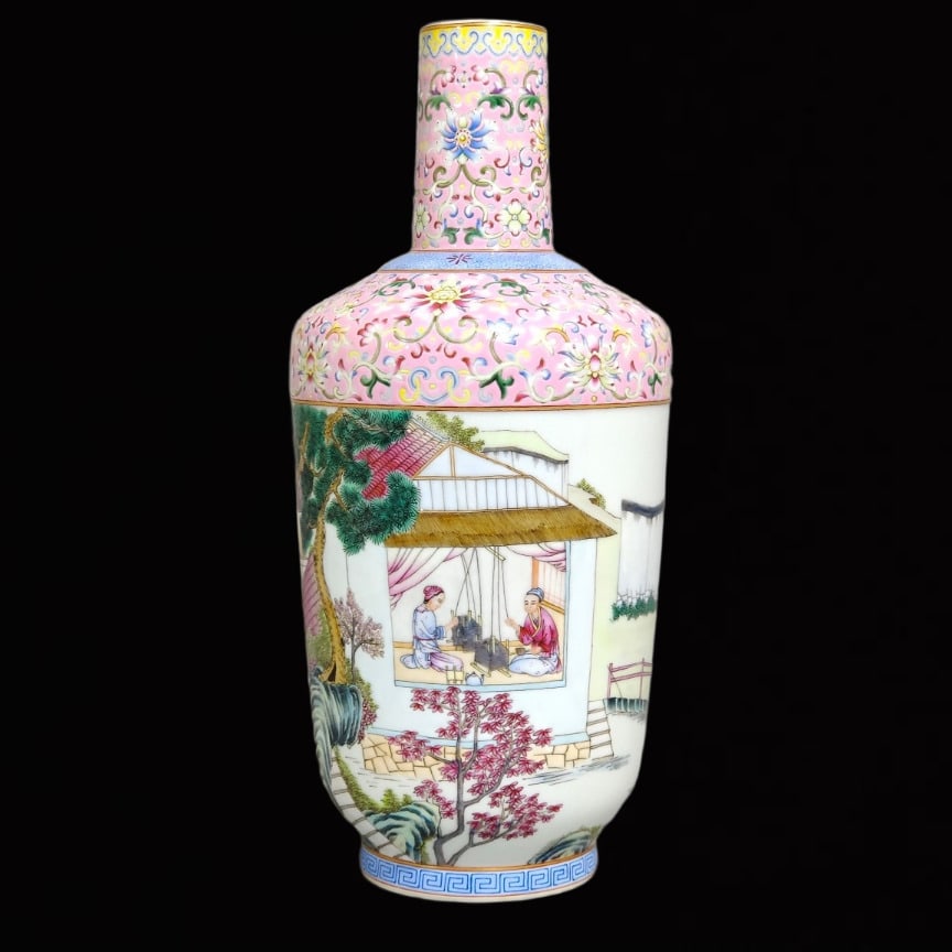 A Rare Famille-Rose Character and Story Pattern Vase: A Rare Famille-Rose Character and Story Pattern Vase,Qing Dynasty,China,Qianlong Six-character Mark,Size:12inx5.3in 