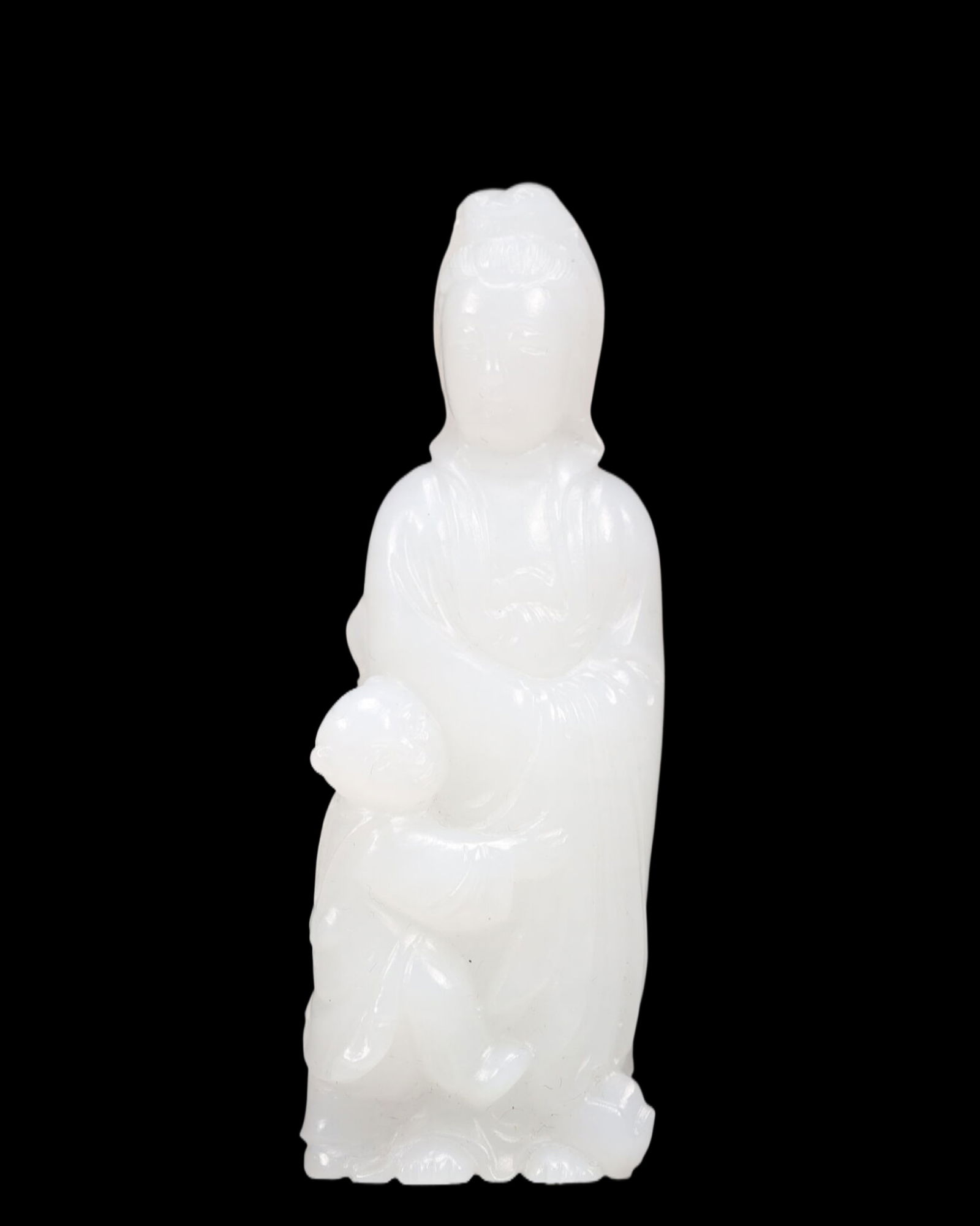 An Exquisite White Jade Statue of Avalokitesvara: An Exquisite White Jade Statue of Avalokitesvara, Qing Dynasty, China, Size:1.2inx0.6inx3.1in, Weight:g 