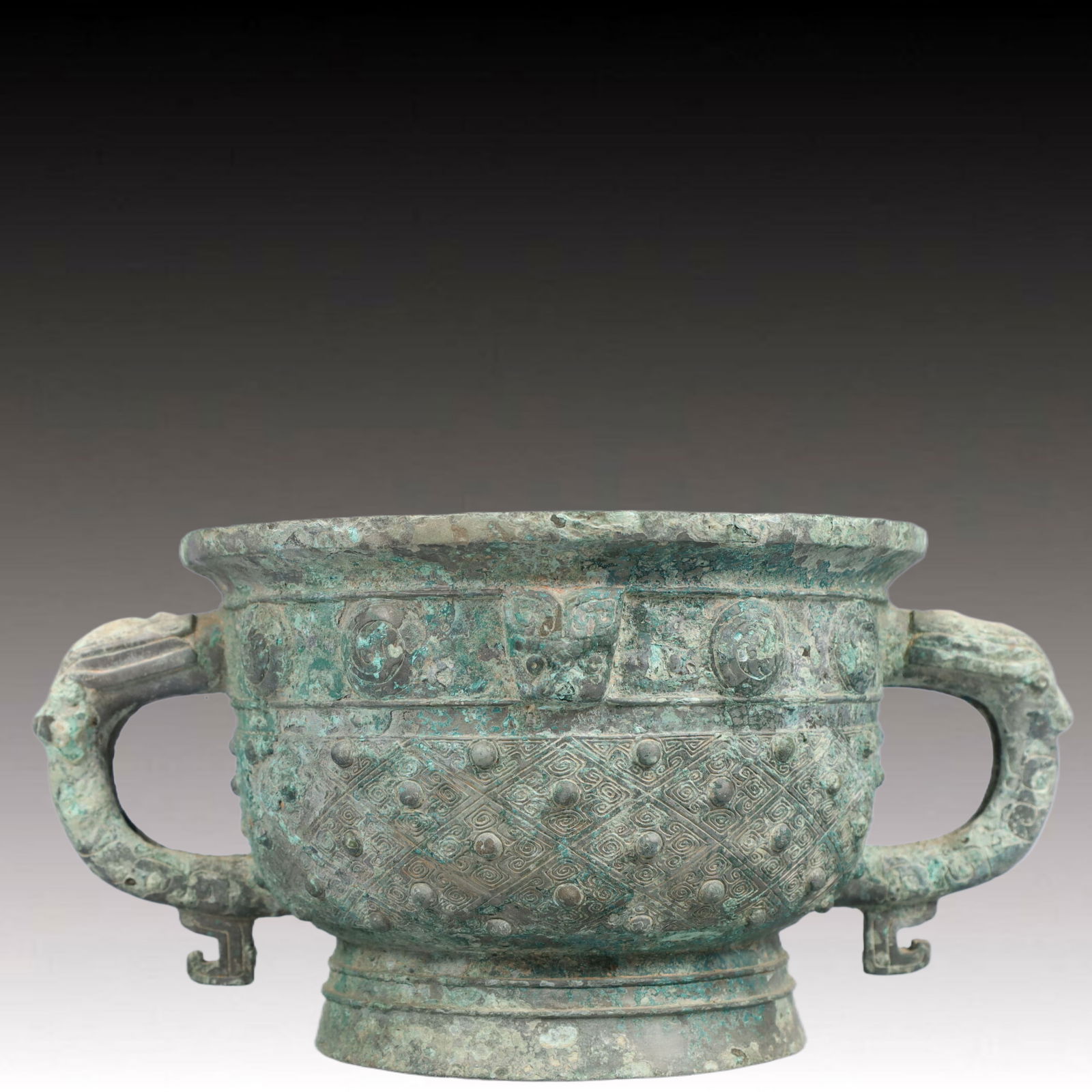 A Rare Bronze Beast-Face Pattern Double-Ears Censer: A Rare Bronze Beast-Face Pattern Double-Ears Censer,Ancient Time, China,Size:9.8inx7.5inx4.9in ;Weight:1900g 