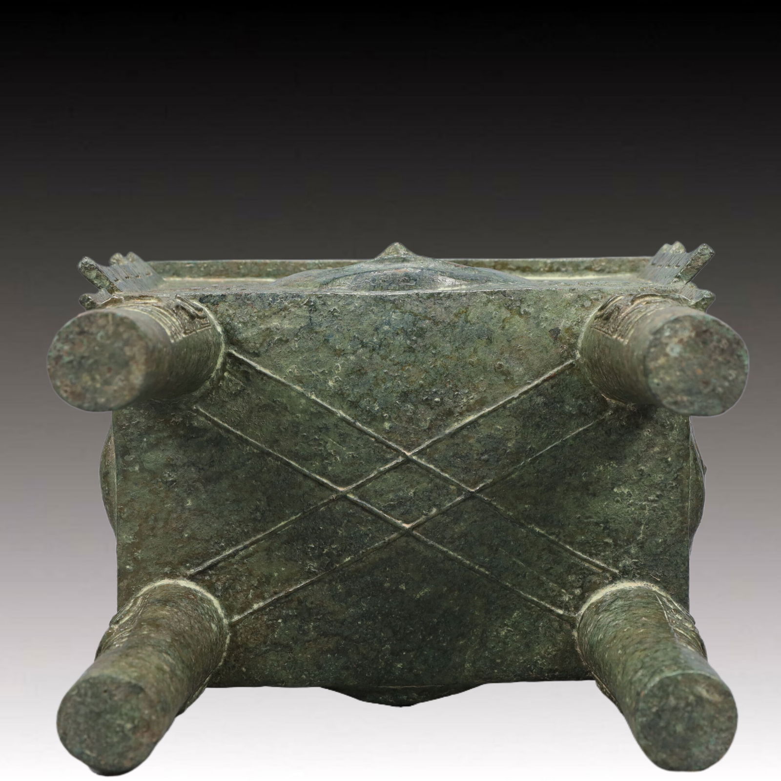 A Rare Bronze Face Pattern Double-Ears Censer - 12