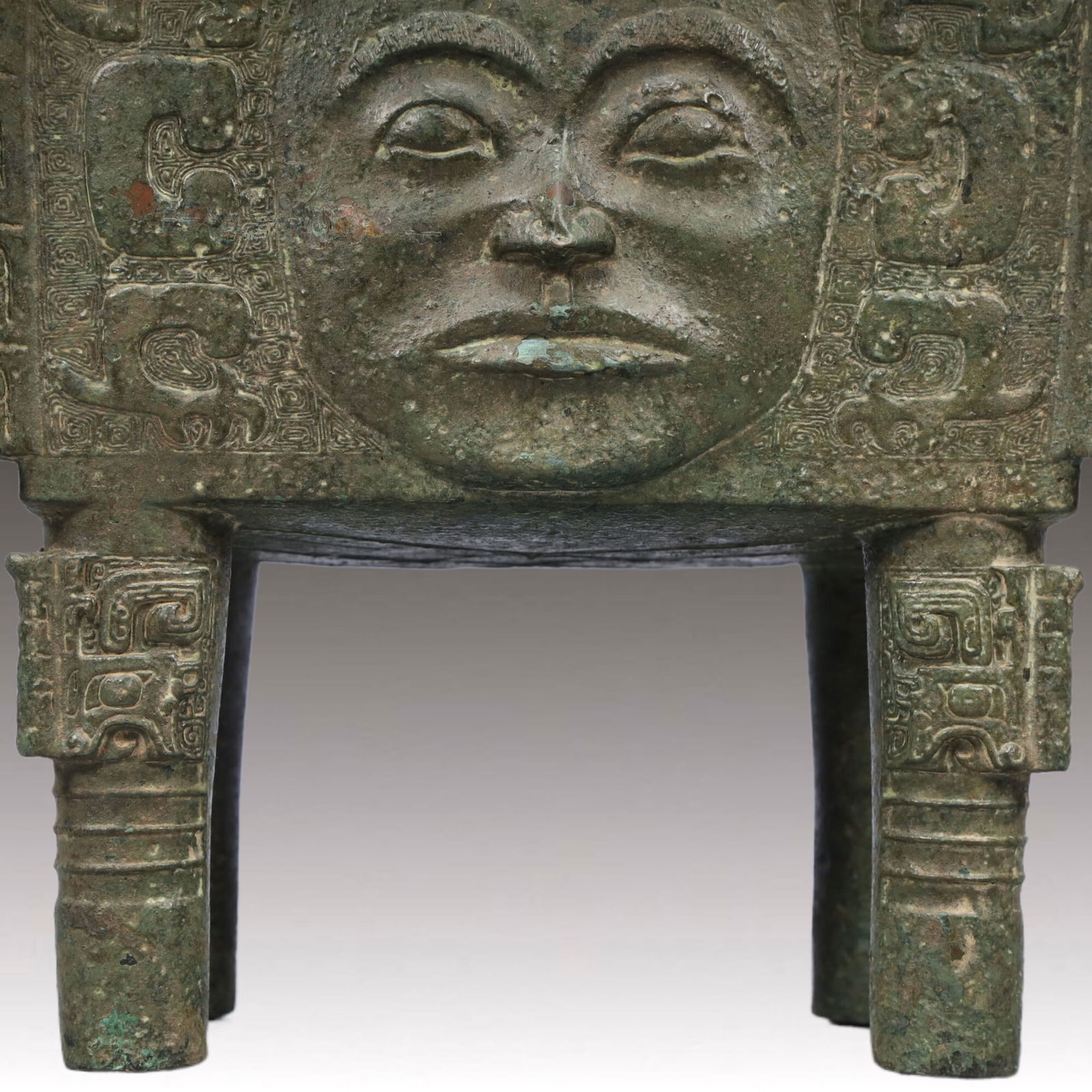 A Rare Bronze Face Pattern Double-Ears Censer - 3