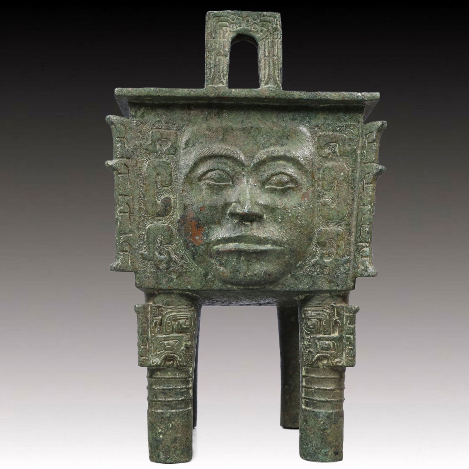A Rare Bronze Face Pattern Double-Ears Censer - 8