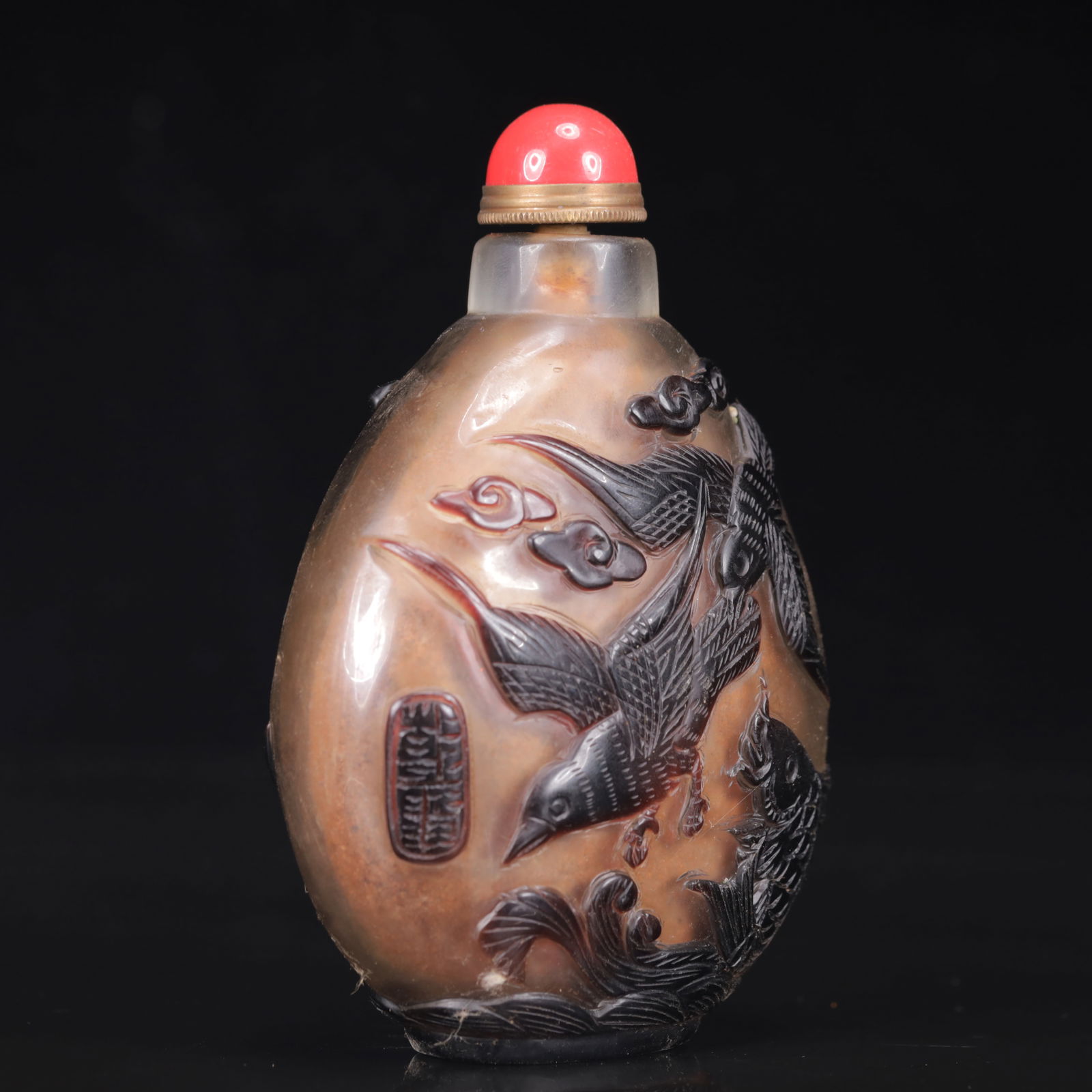 An Exquisite GlassAuspicious Phoenix Eagle Pattern Snuff Bottle - 4