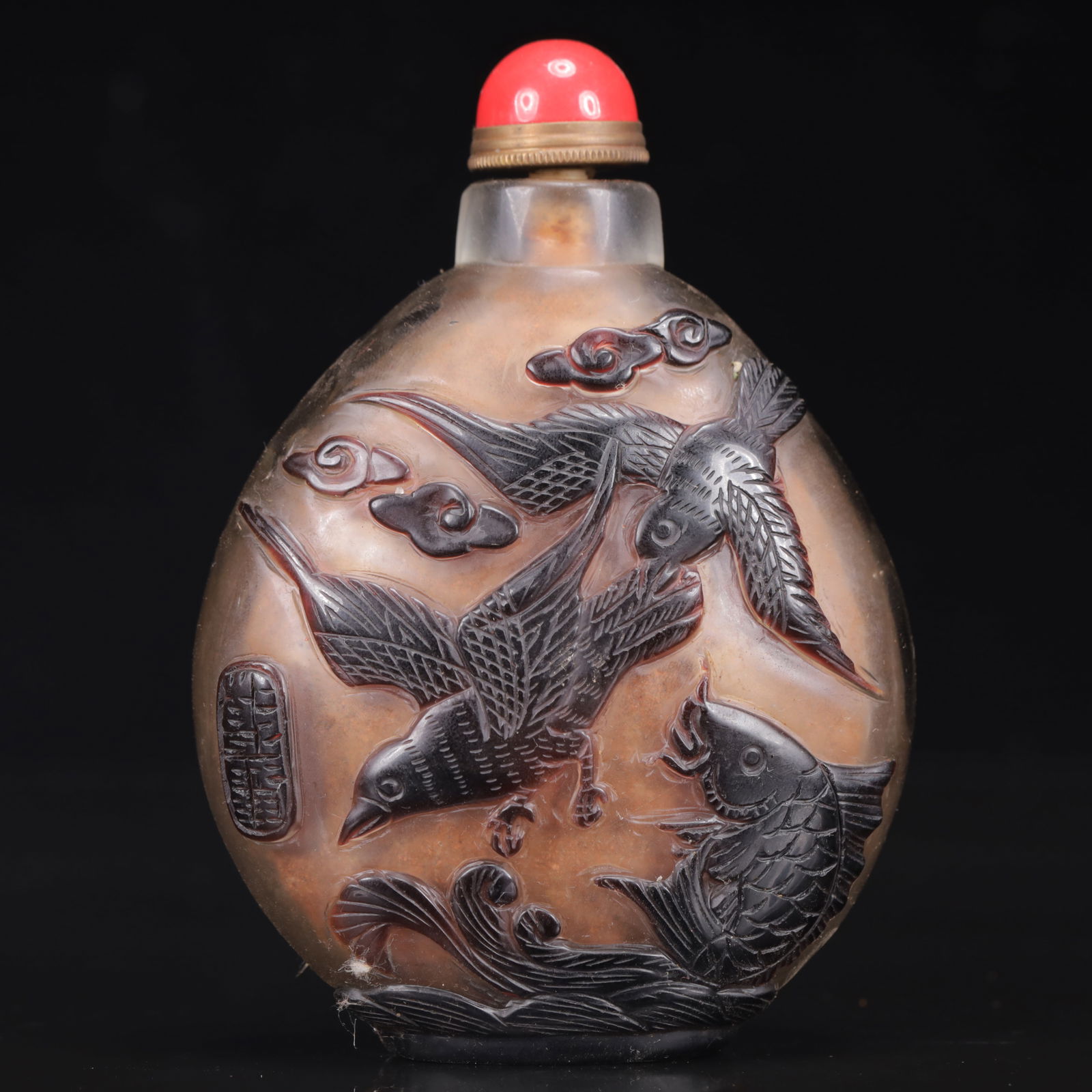An Exquisite GlassAuspicious Phoenix Eagle Pattern Snuff Bottle - 5