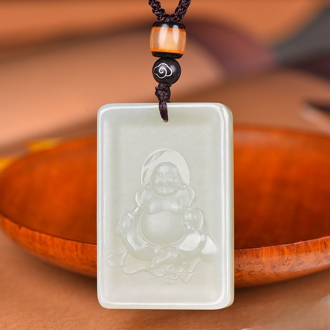 An Exquisite White Jade Statue of Maitreya Buddha Pendant (1 of 1)
