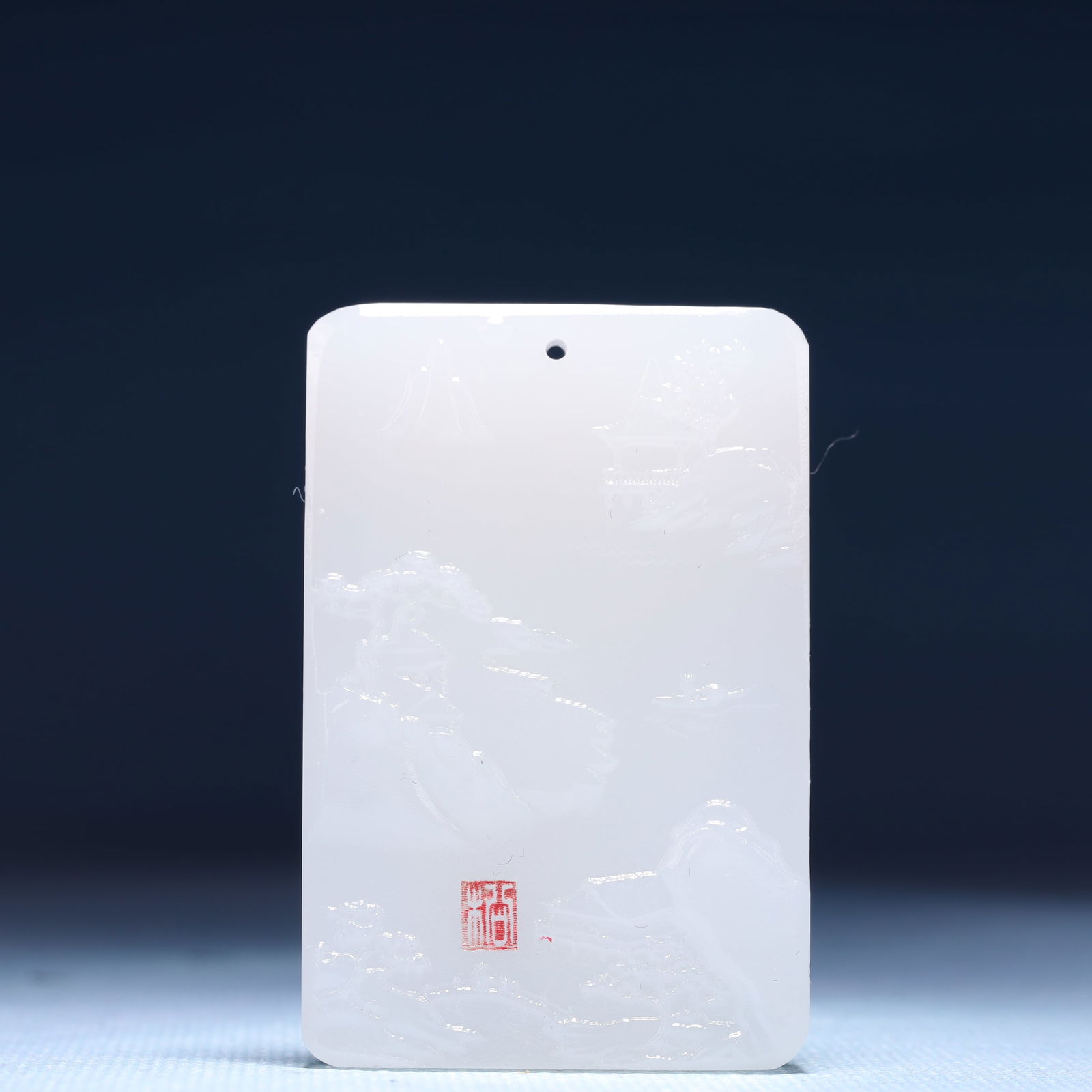An Exquisite White Jade Landscape Pattern Pendant: An Exquisite White Jade Landscape Pattern Pendant,Size:1.6inx0.4inx2.4in,Weight:53g 白玉山水纹牌